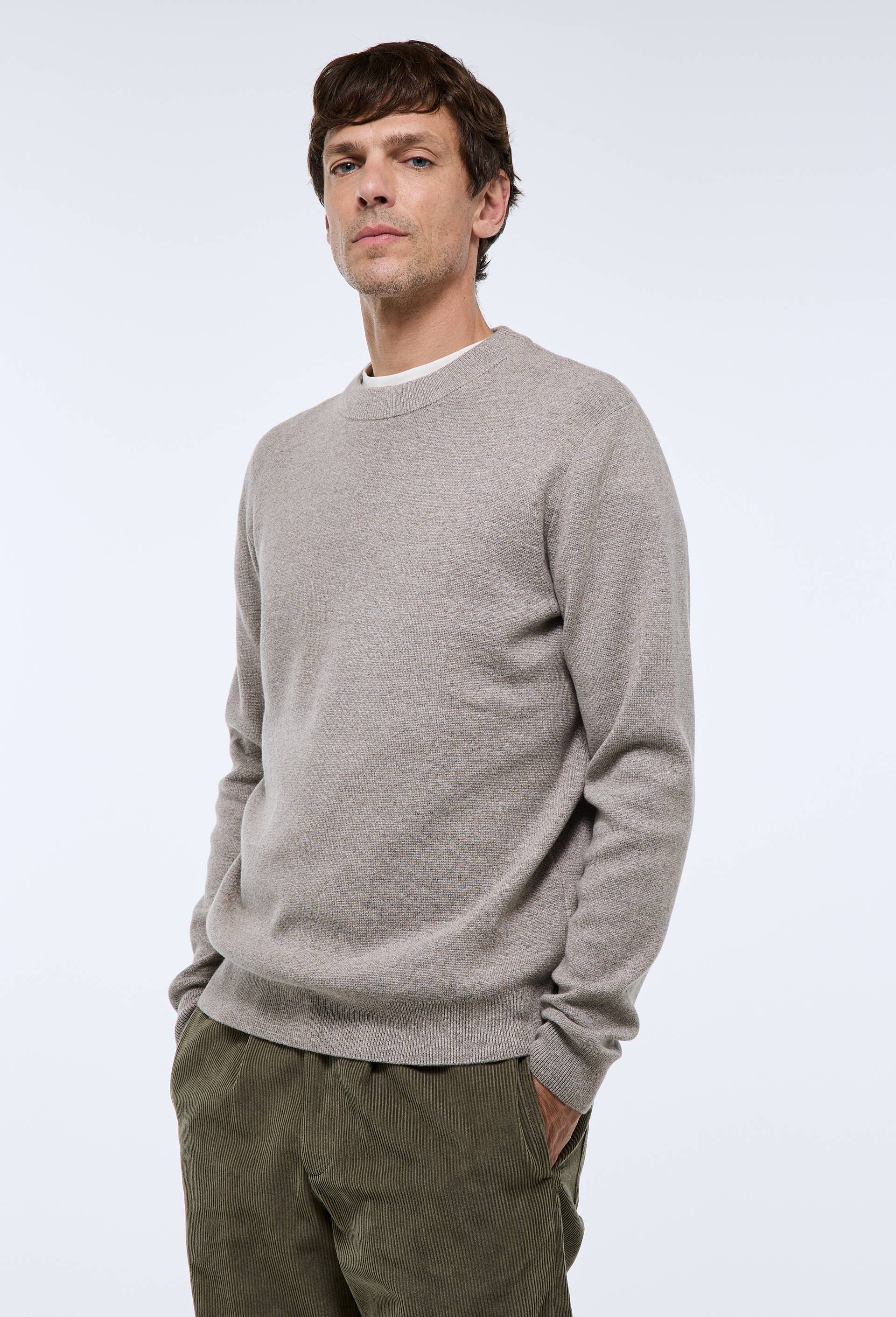 Pull col rond en coton et laine, Beige clair, large image number 0.0