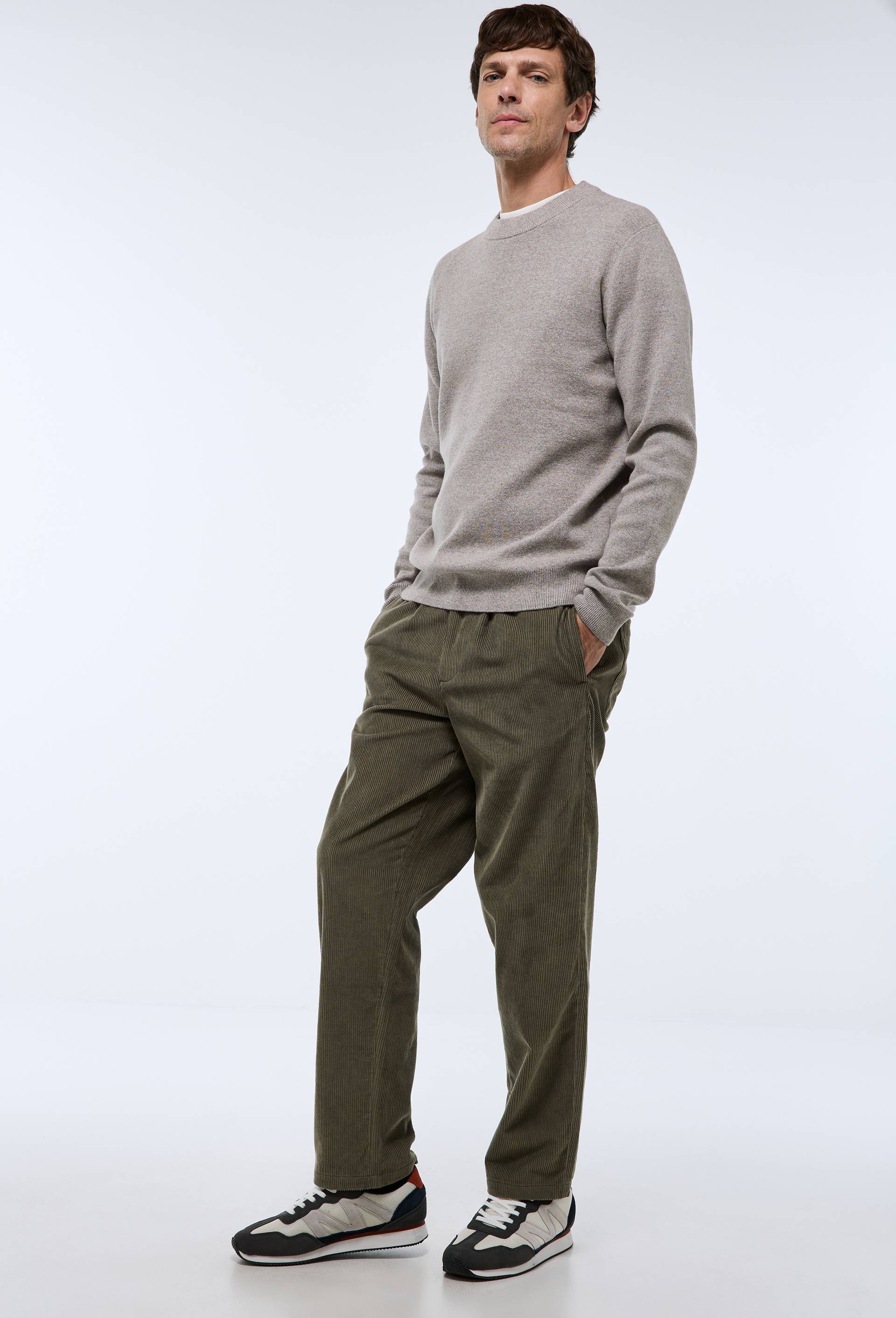 Pull col rond en coton et laine, Beige clair, large image number 1