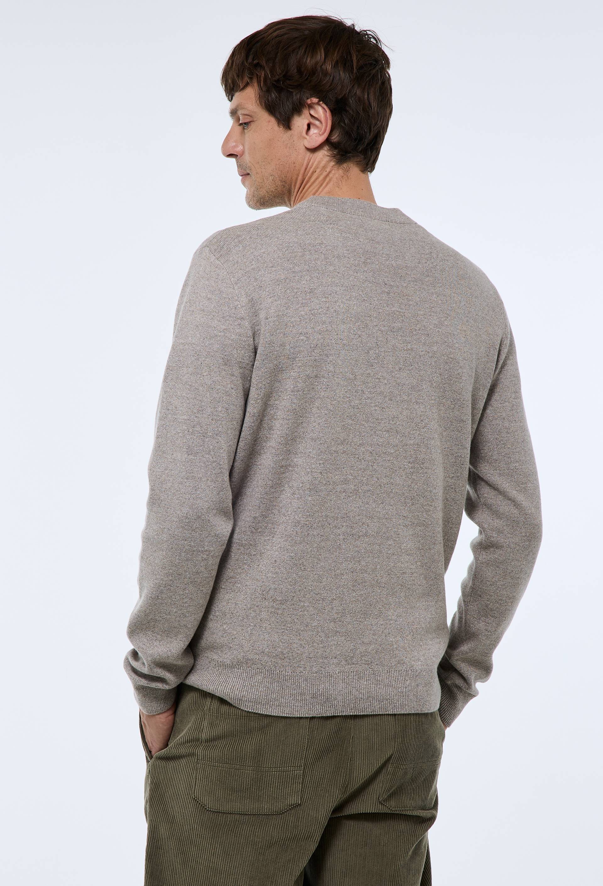 Pull col rond en coton et laine, Beige clair, large image number 2.0