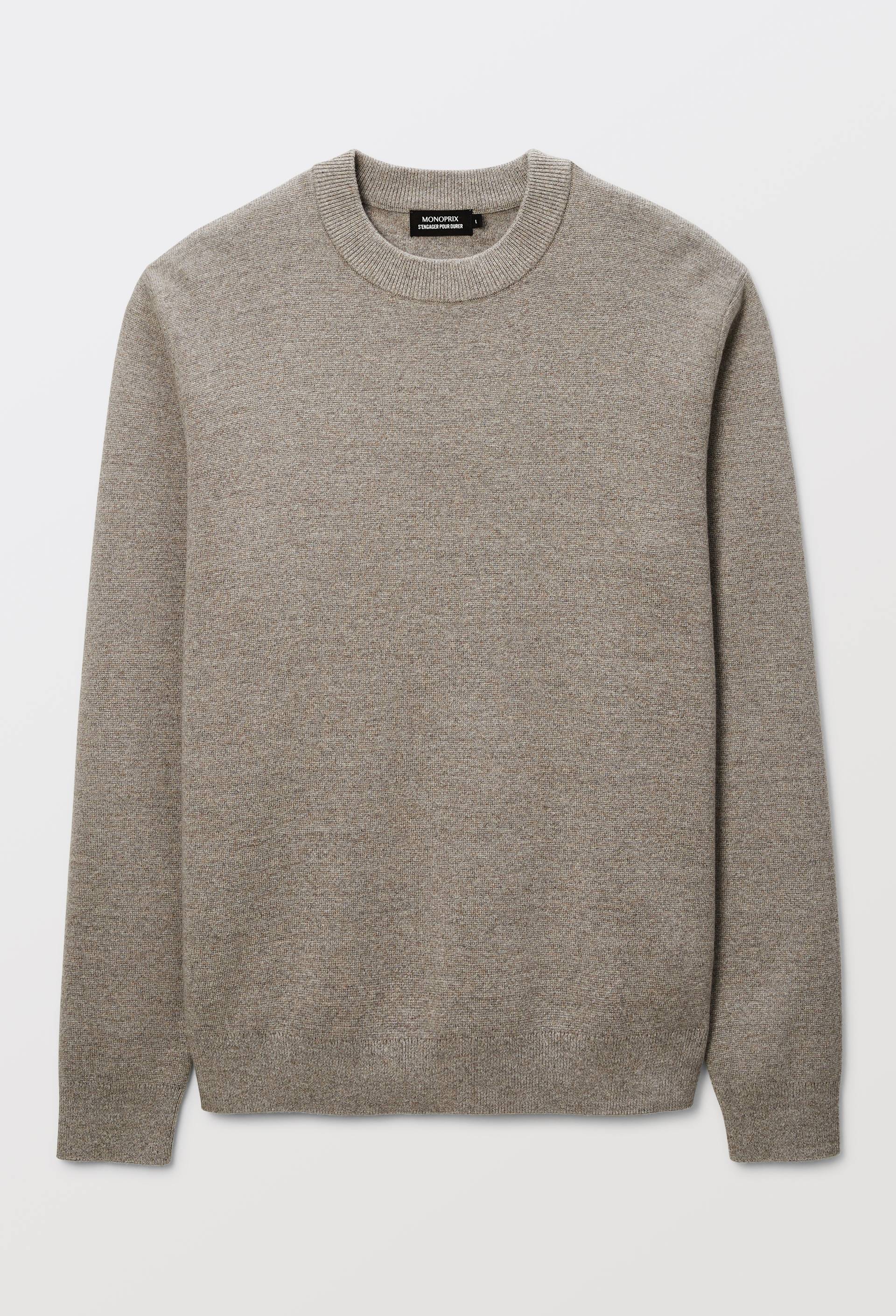 Pull col rond en coton et laine, Beige clair, large image number 3.0