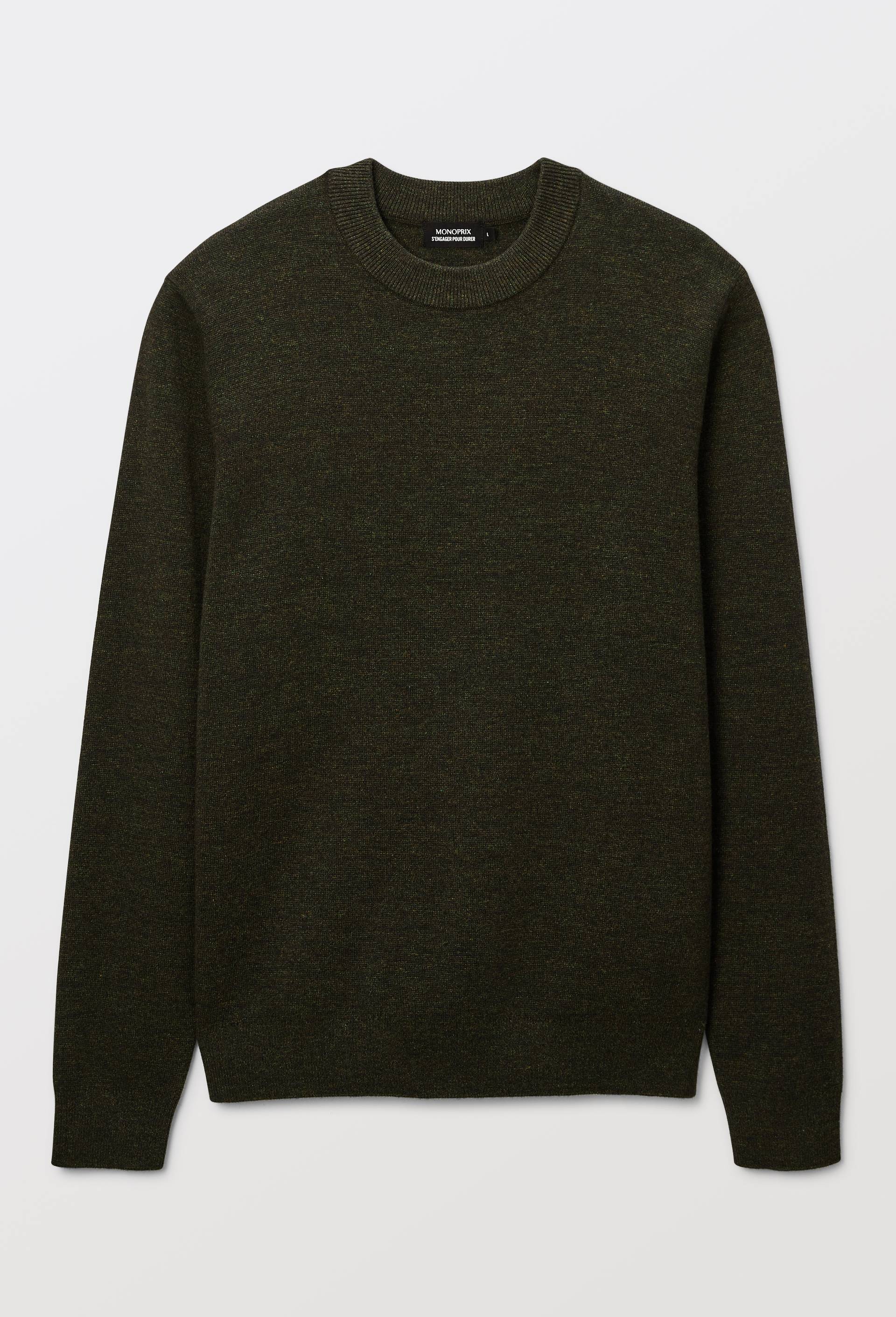 Pull col rond en coton et laine, Vert fonc&eacute;, large image number 4