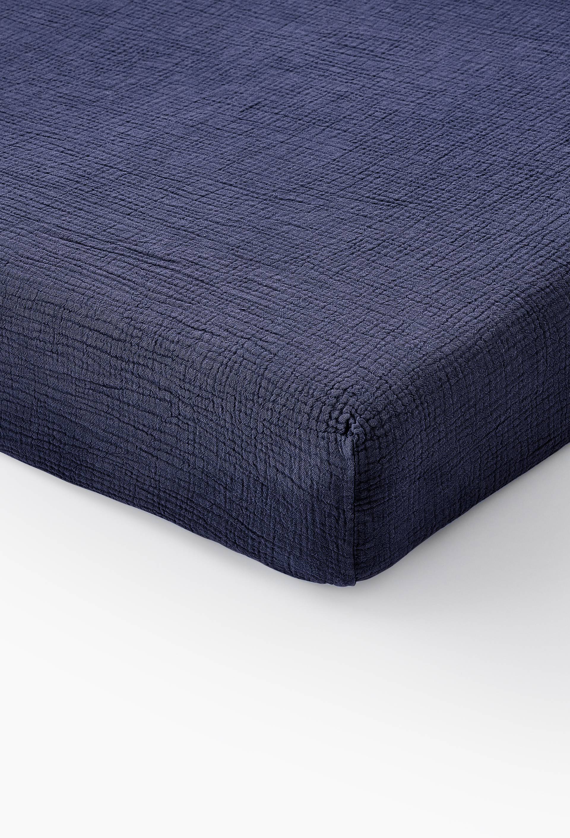 Drap housse uni, gaze de coton, 100% coton bio GOTS, Bleu fonc&eacute;, large image number 0