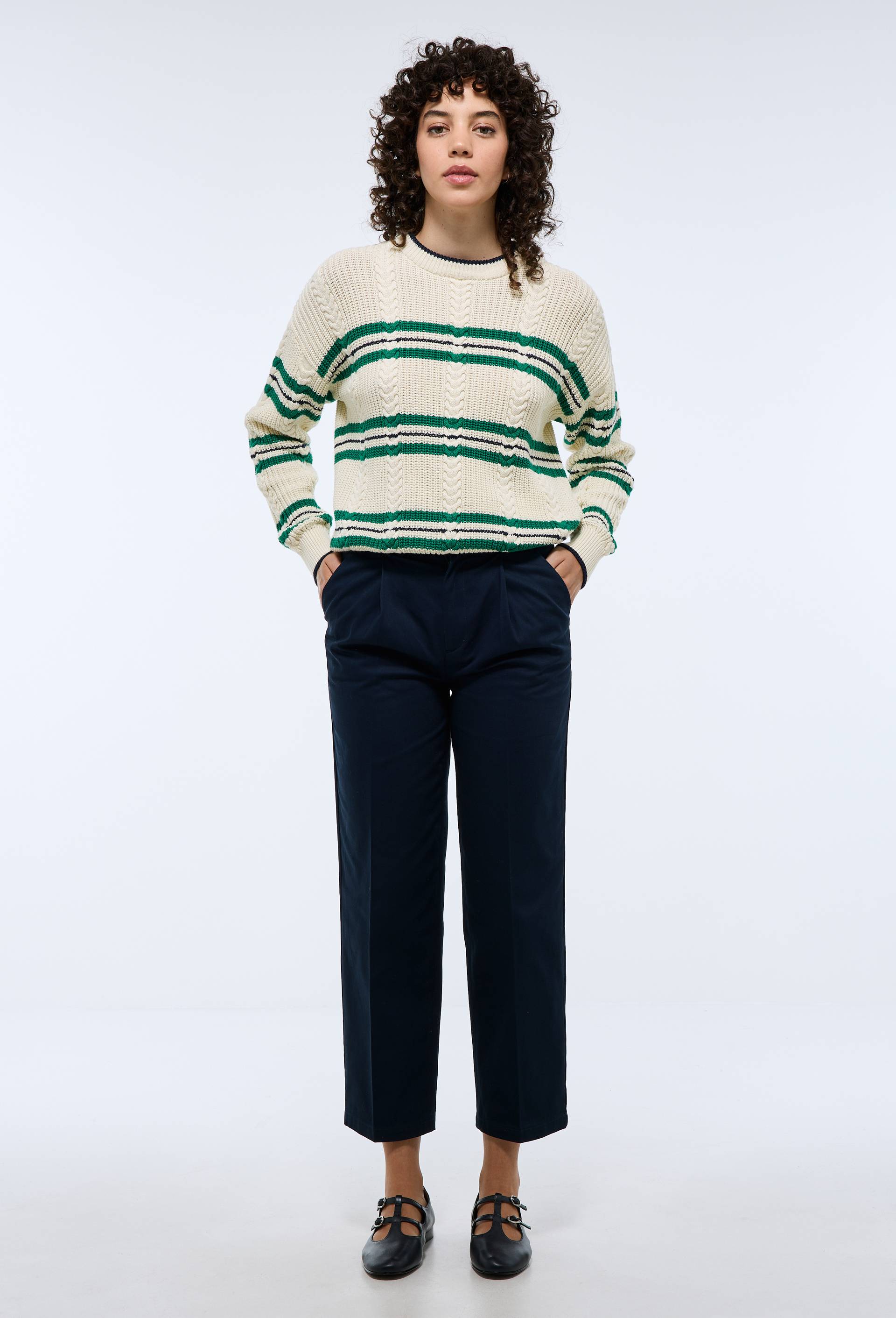 Pantalon droit en coton, Bleu fonc&eacute;, swatch image