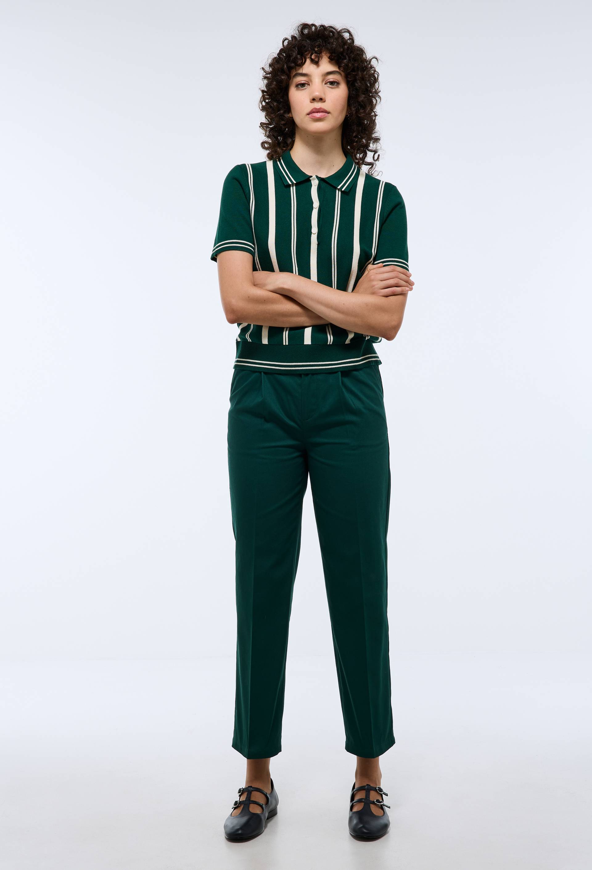 Pantalon droit en coton, Vert fonc&eacute;, large image number 0