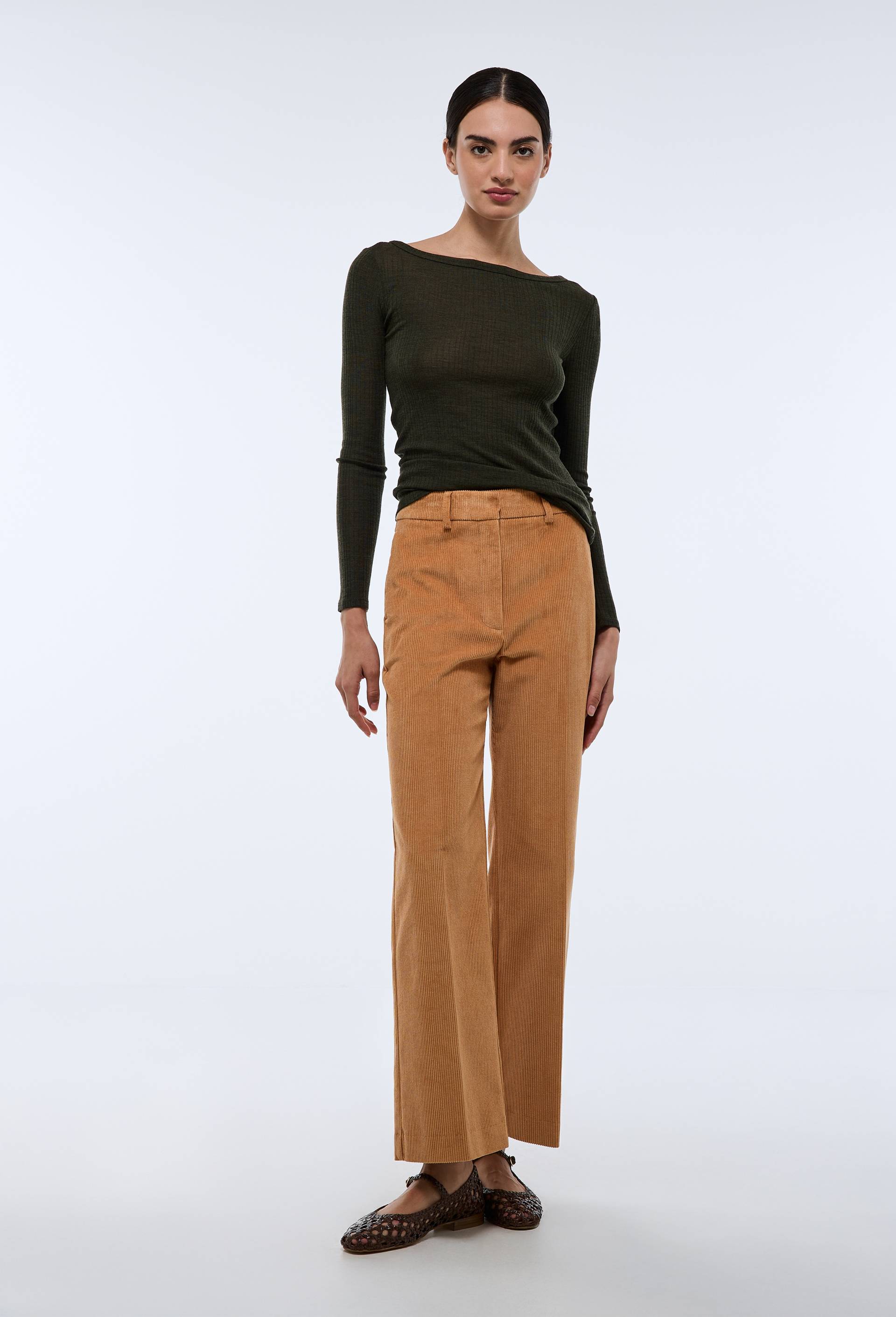 Pantalon large en velours, Beige, large image number 0