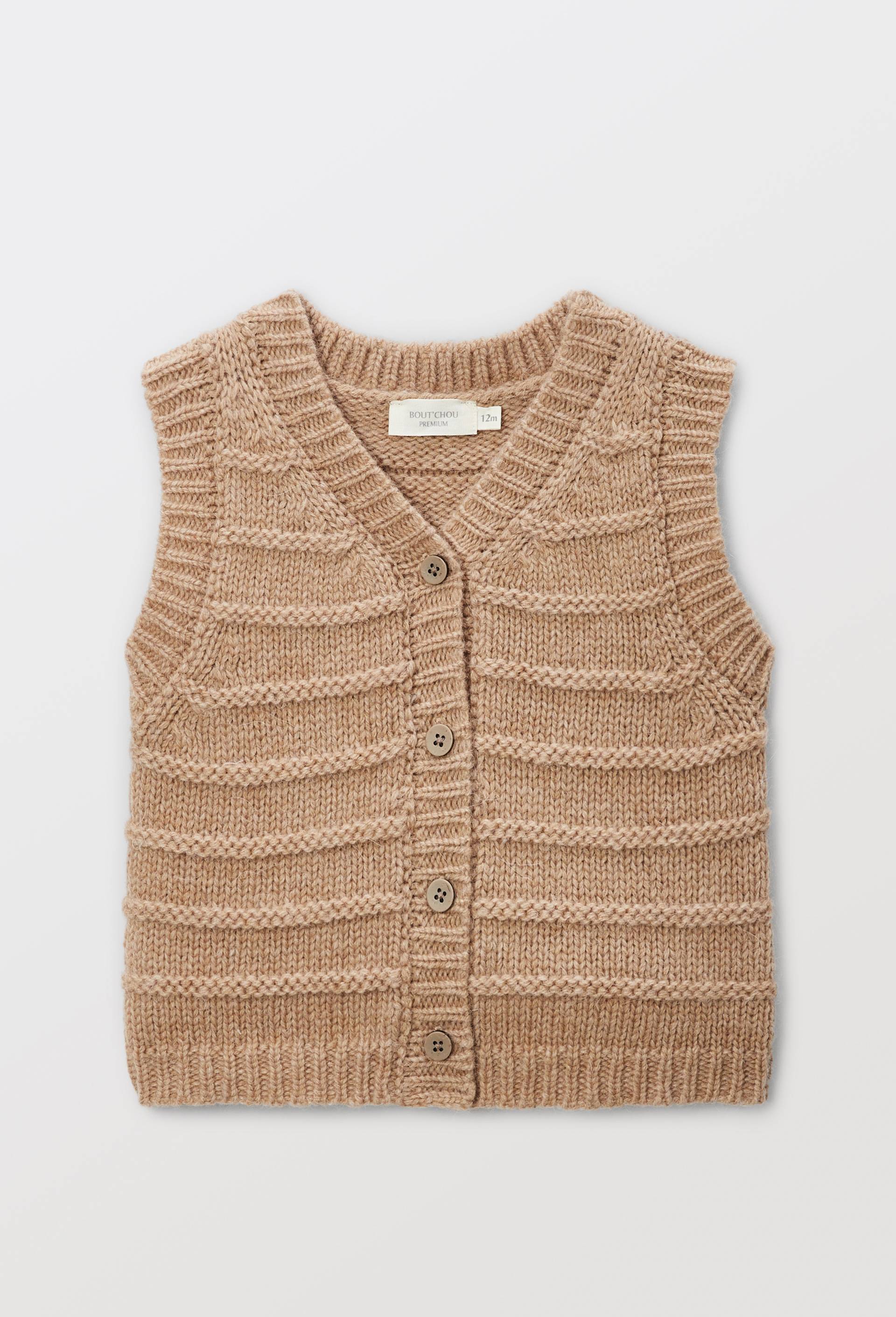Cardigan tricot sans manches contenant de la laine, Beige, large image number 2.0