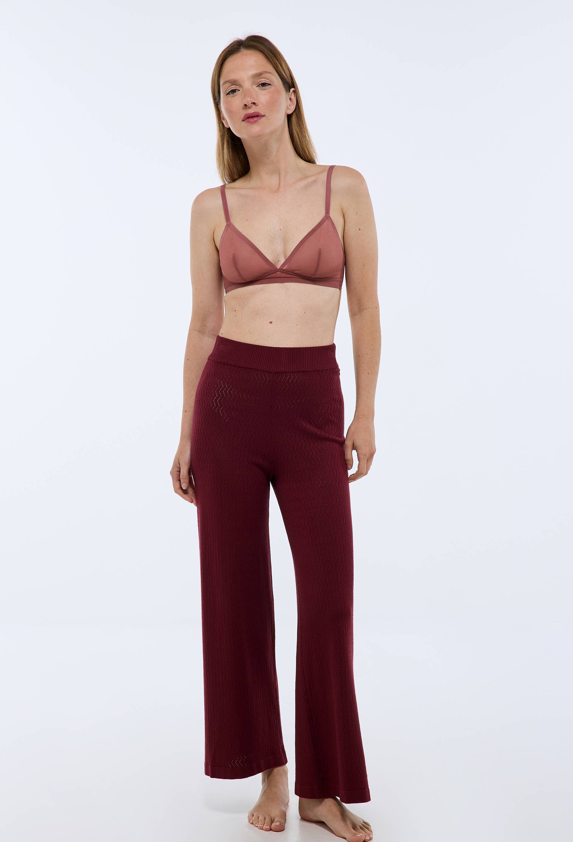 Pantalon en maille uni, Rouge fonc&eacute;, large image number 0