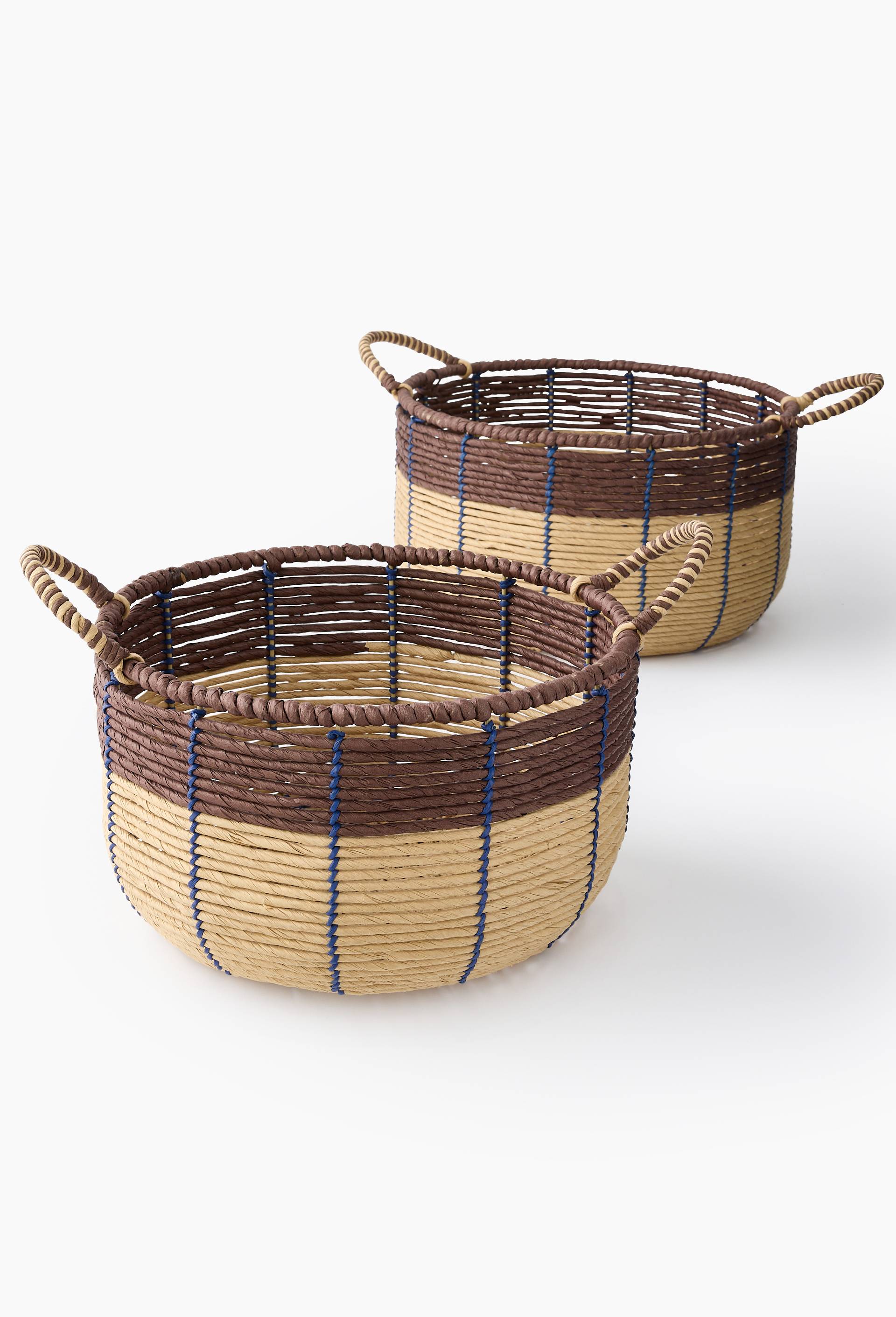 Panier bas tressage en papier rouleaux, Brun, large image number 0.0