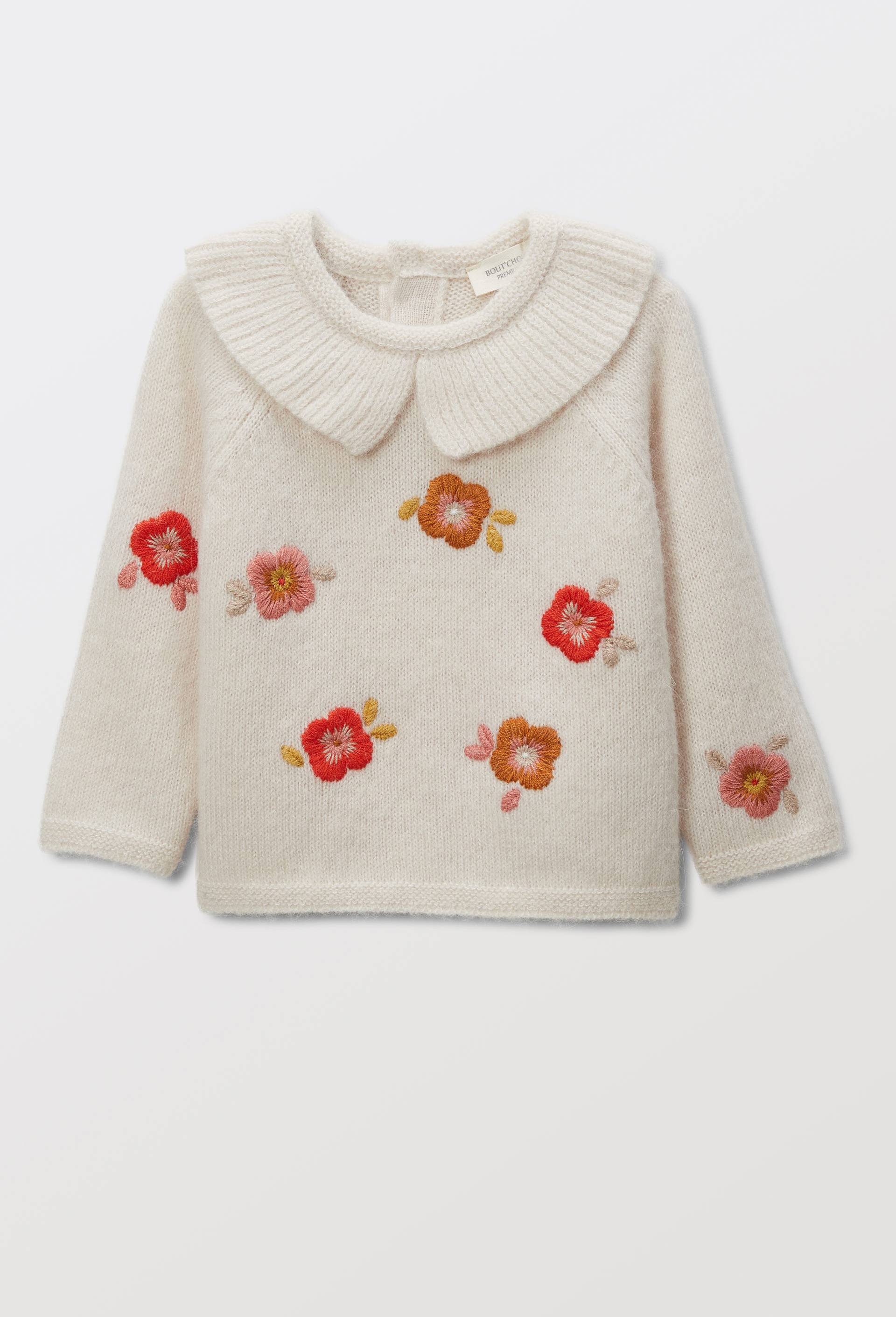 Pull brod&eacute; a col fantaisie contenant de la laine, Beige clair, large image number 1