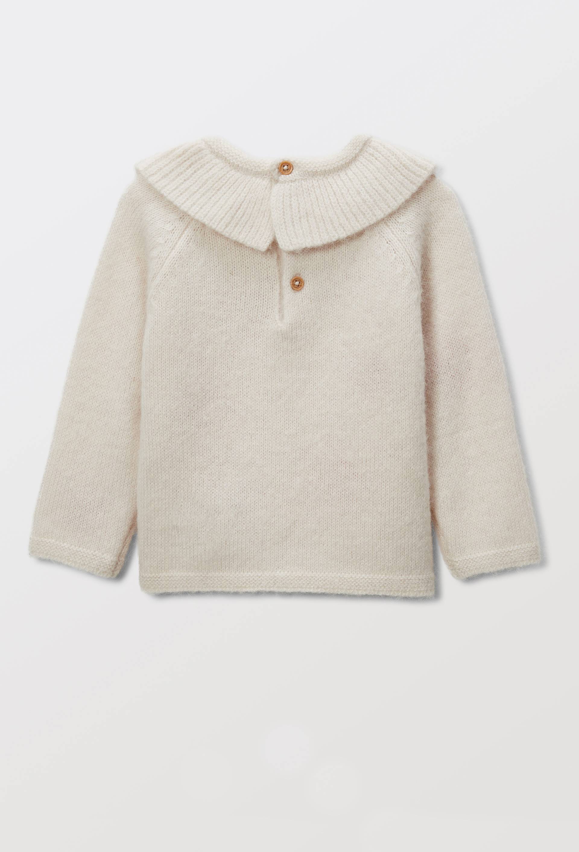 Pull brod&eacute; a col fantaisie contenant de la laine, Beige clair, large image number 2.0