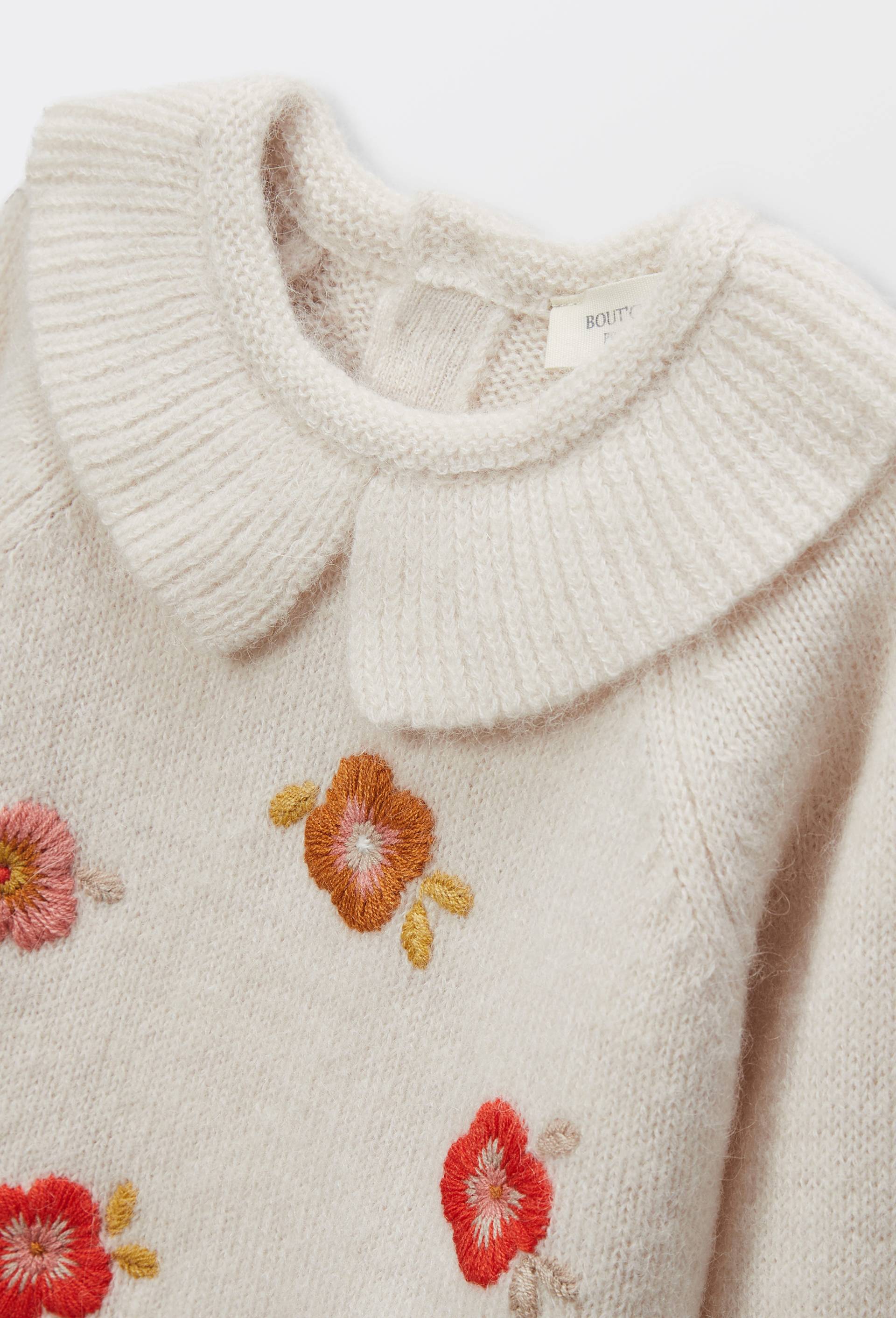 Pull brod&eacute; a col fantaisie contenant de la laine, Beige clair, large image number 3
