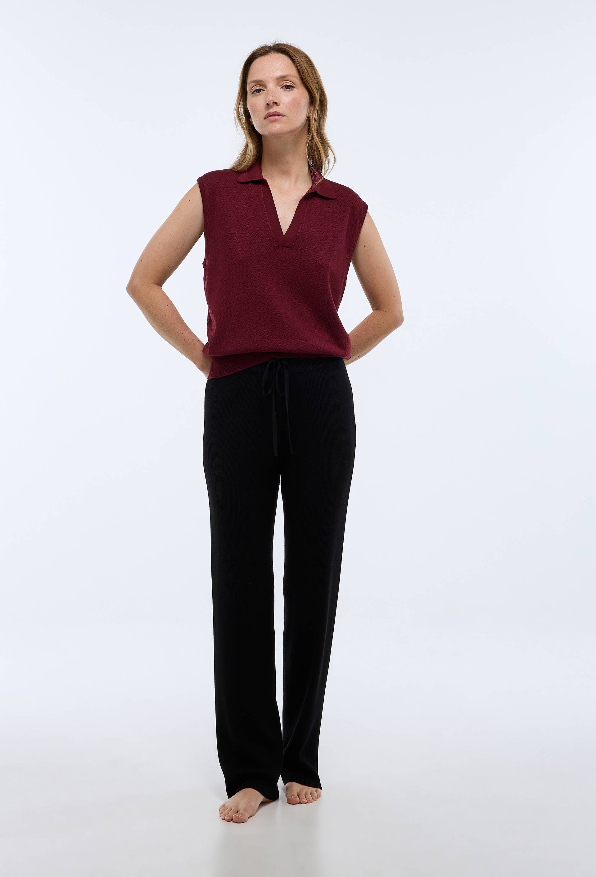 Pantalon uni en coton côtelé