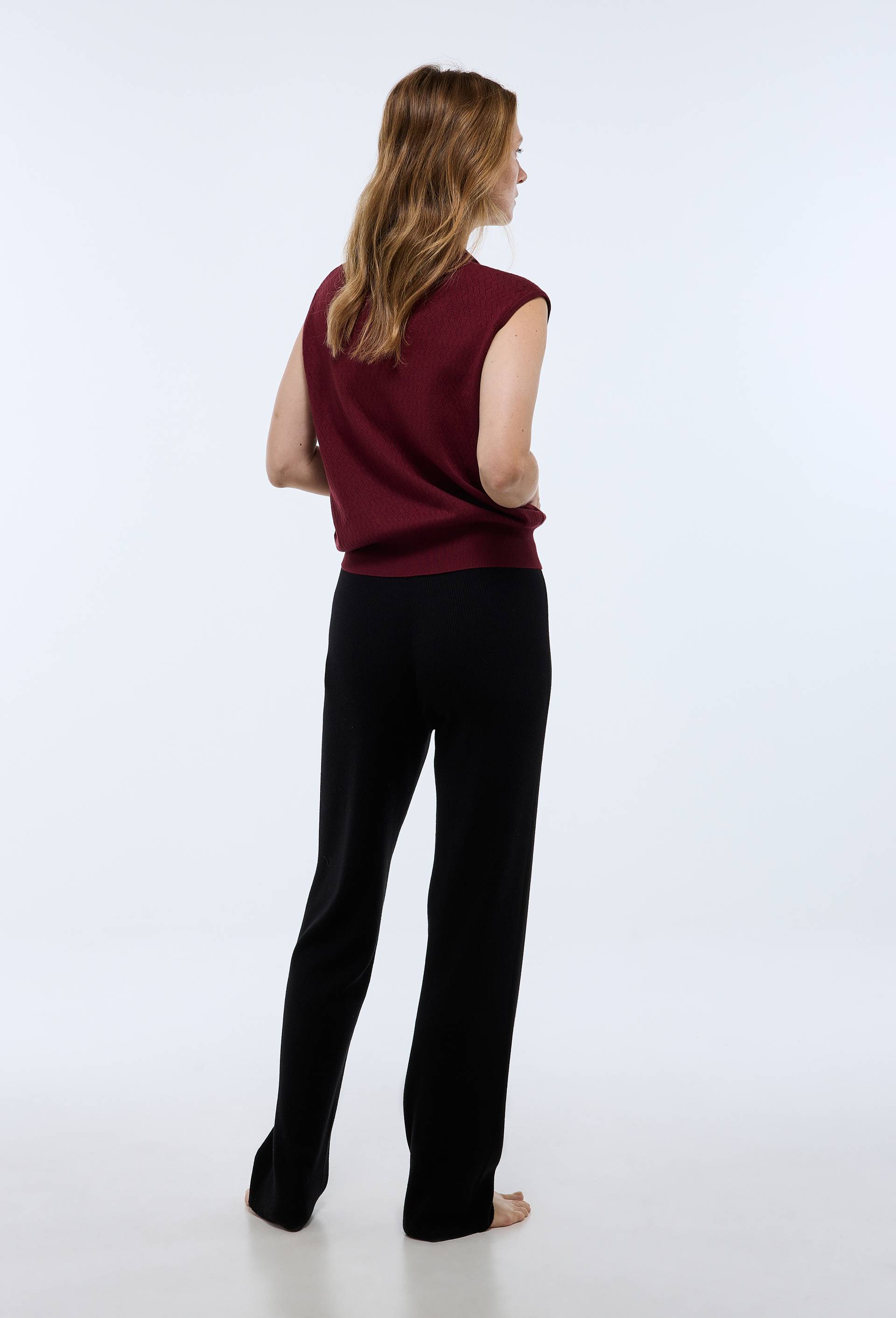 Pantalon uni en coton c&ocirc;tel&eacute;, Noir, large image number 1