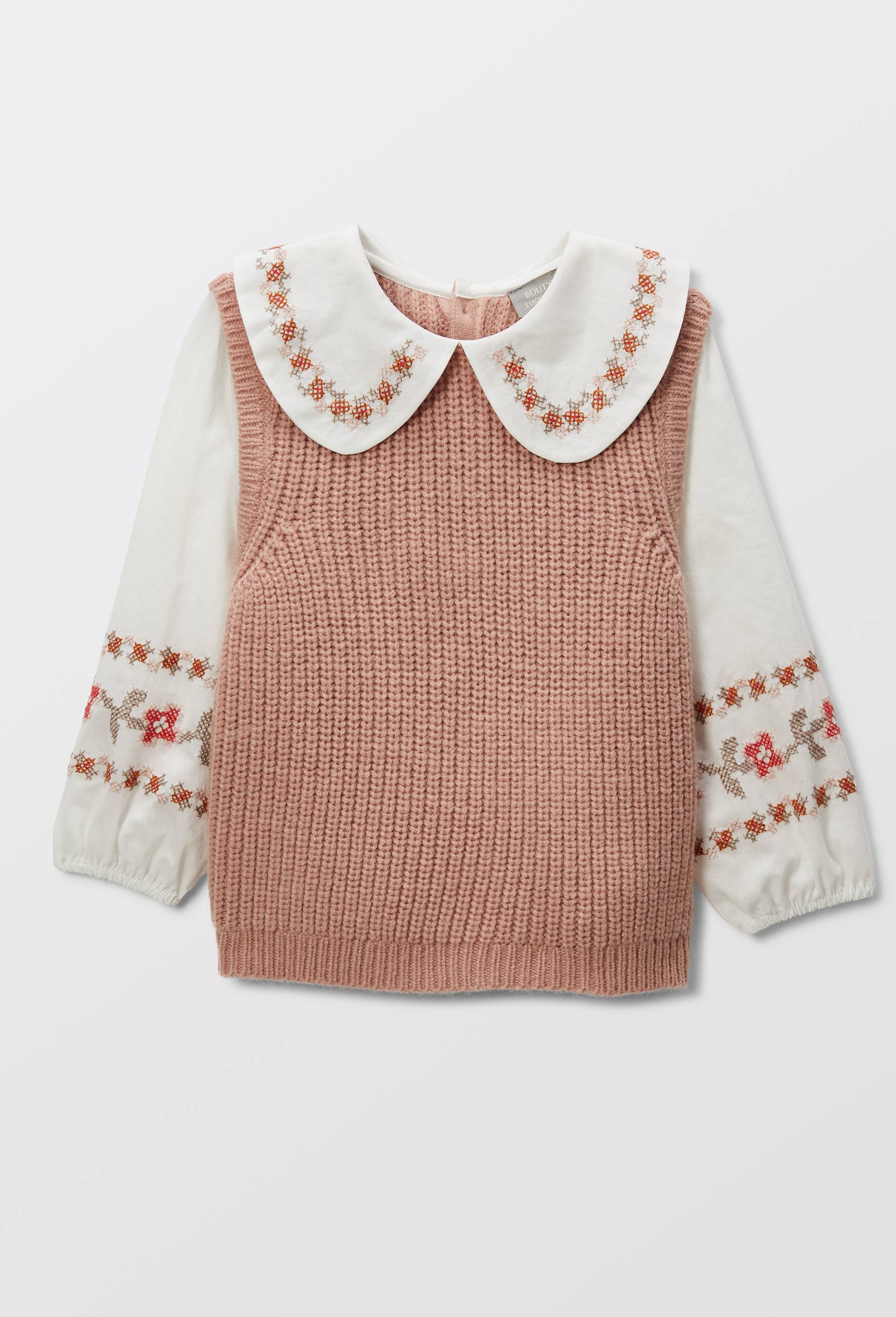 Pull 2 en 1 sans manches avec blouse brod&eacute;e, Ecru, large image number 0