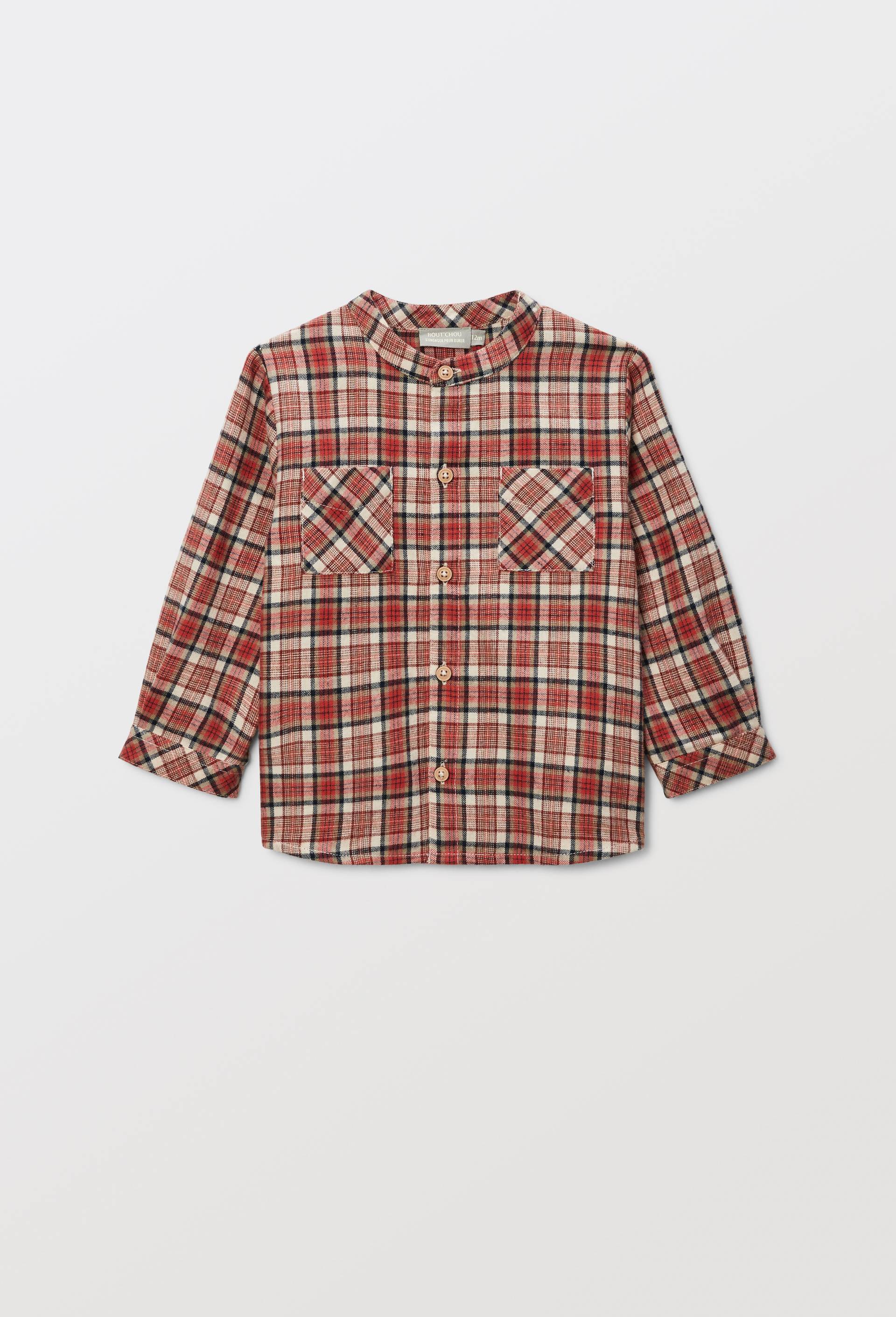 Chemise col mao &agrave; carreaux en coton BIO GOTS, Rouge, large image number 1