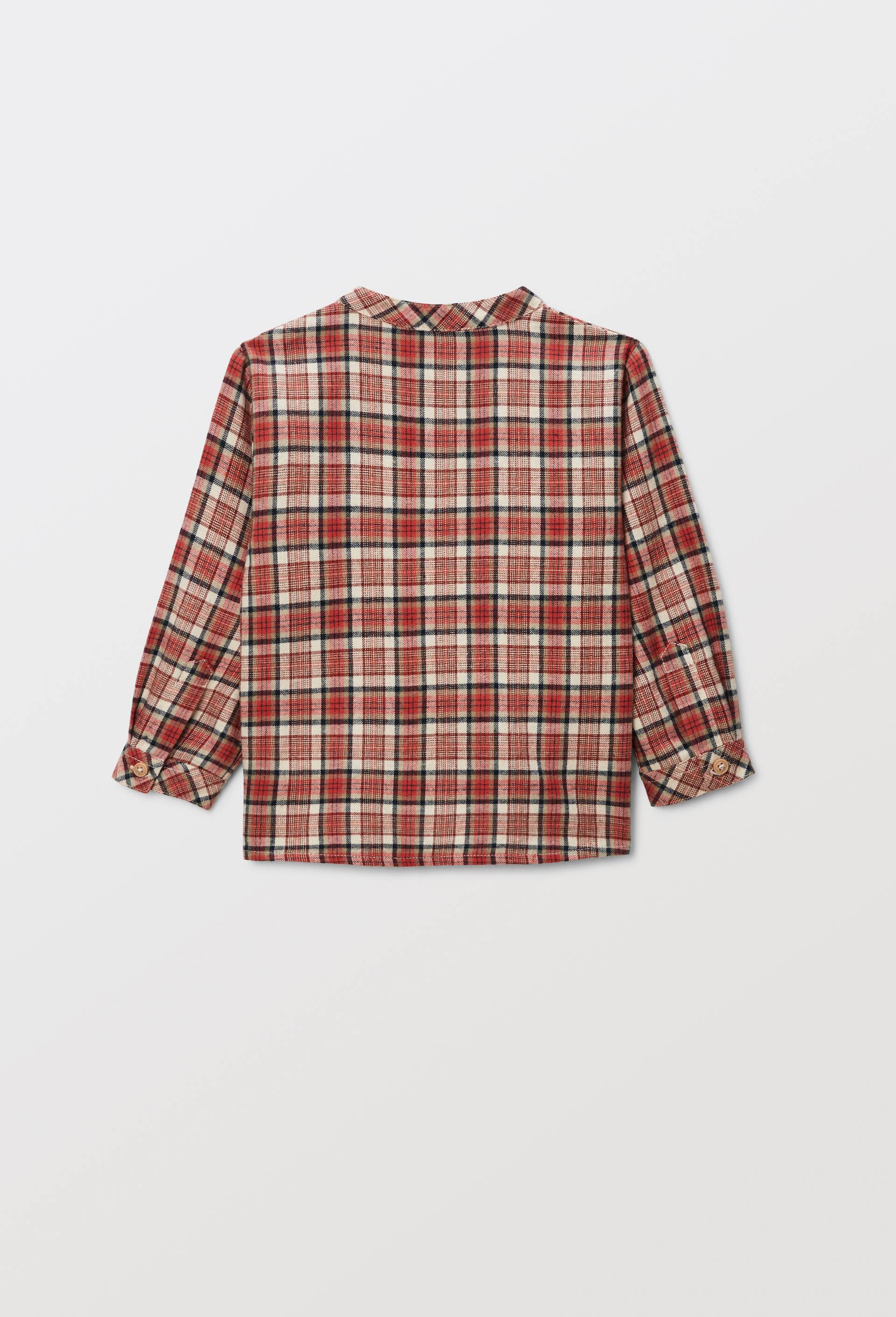 Chemise col mao &agrave; carreaux en coton BIO GOTS, Rouge, large image number 2