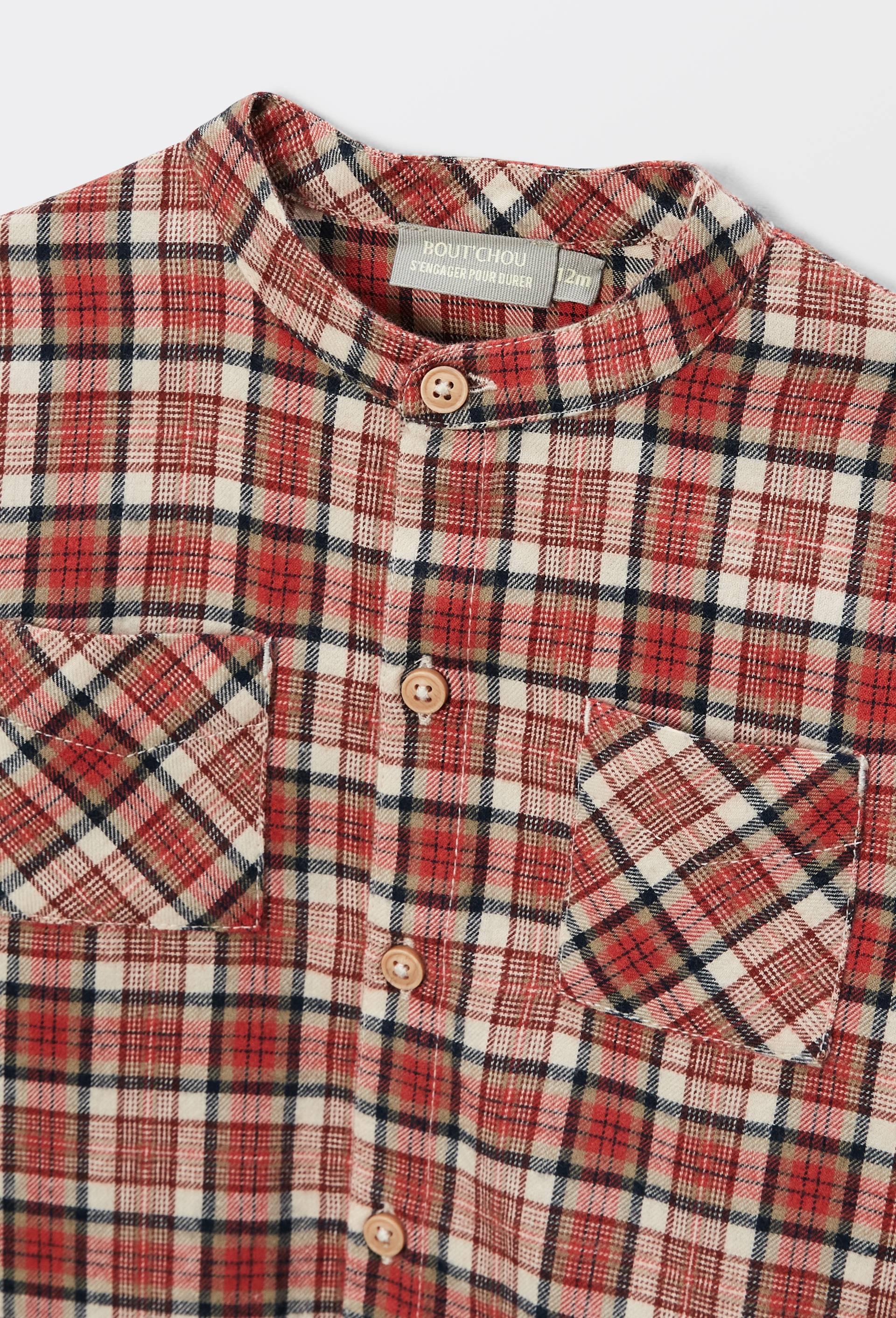 Chemise col mao &agrave; carreaux en coton BIO GOTS, Rouge, large image number 3.0