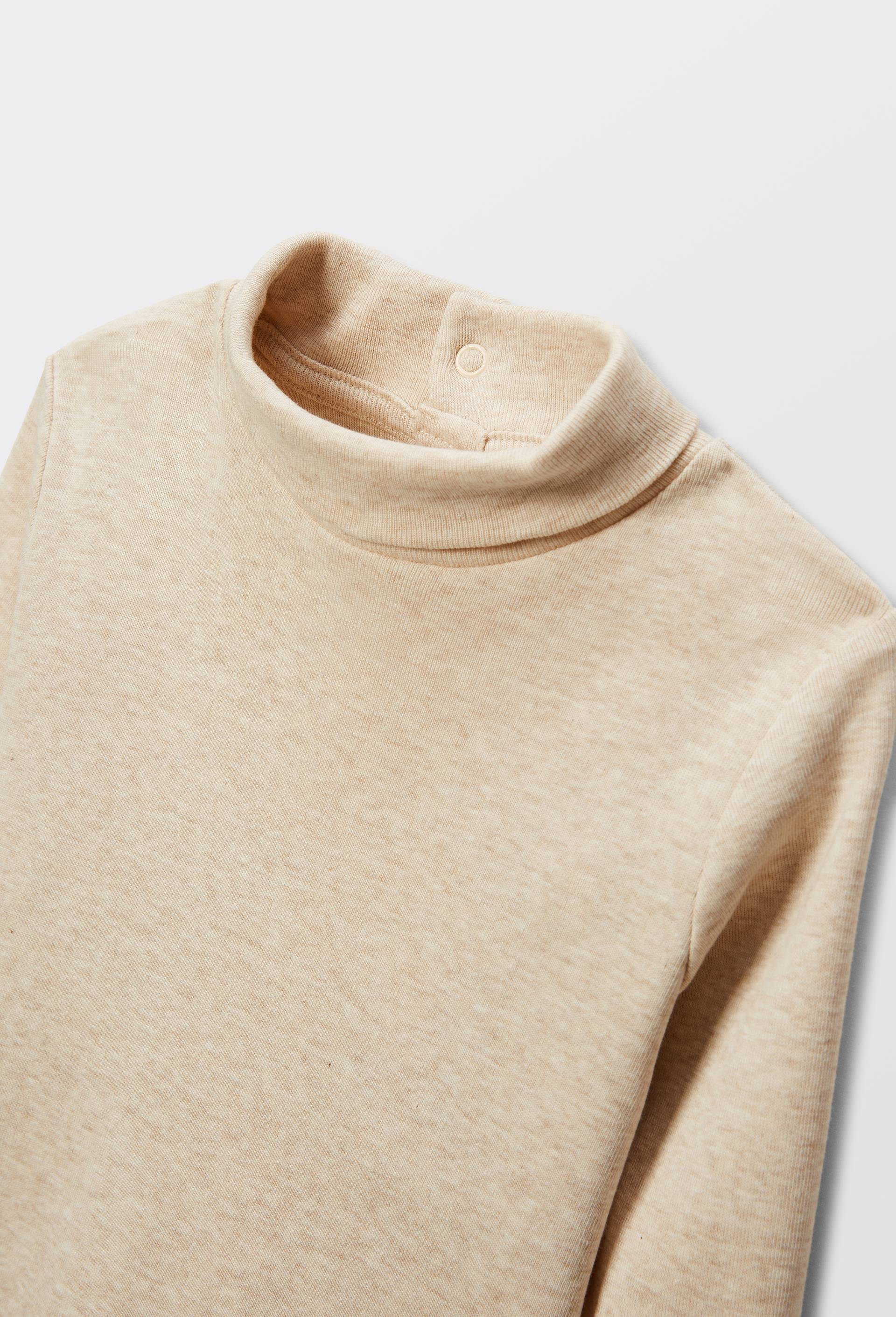 T-shirt manches longues col roul&eacute; uni en coton BIO GOTS, Beige, large image number 2