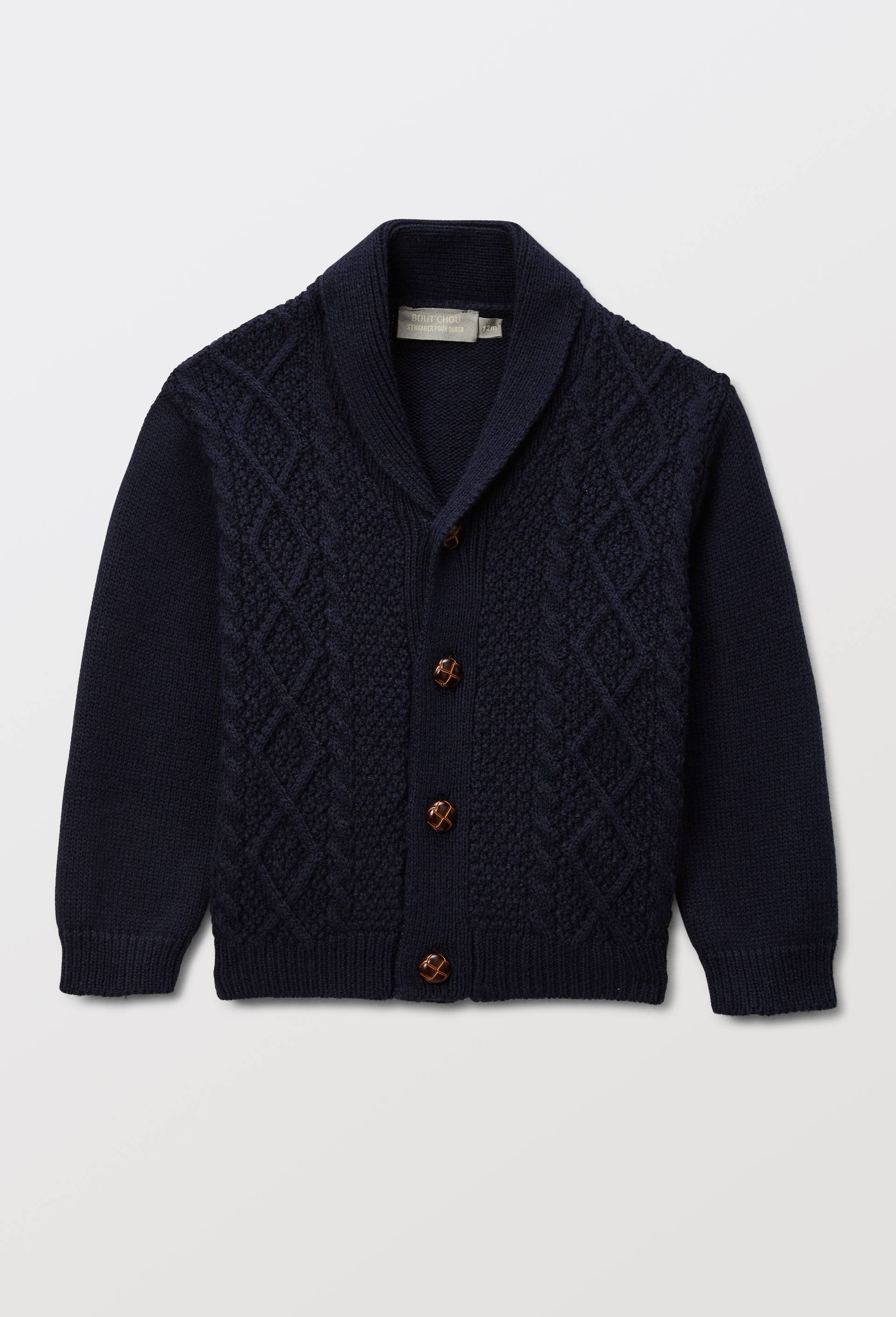 Cardigan tricot &agrave; col ch&acirc;le contenant du coton, Bleu fonc&eacute;, large image number 1.0