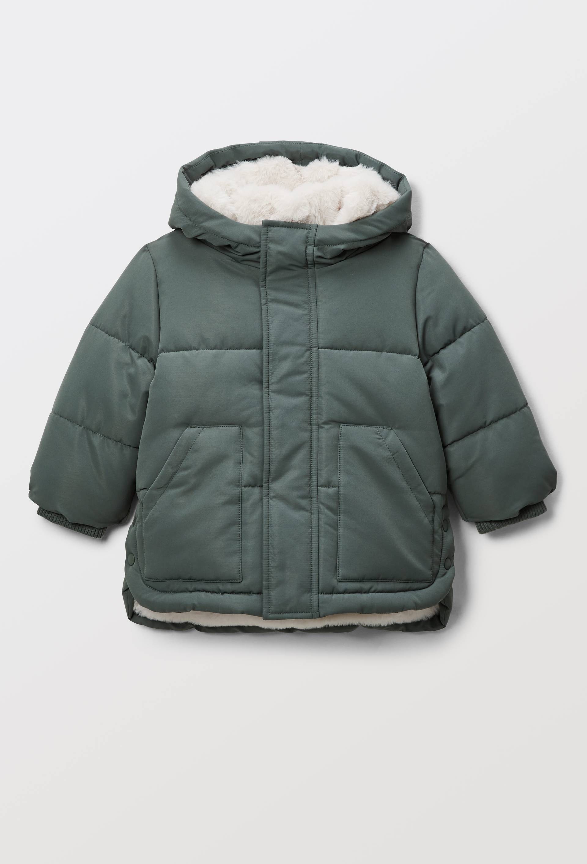Parka &agrave; capuche unie doubl&eacute;e en fausse fourrure, Vert, large image number 1