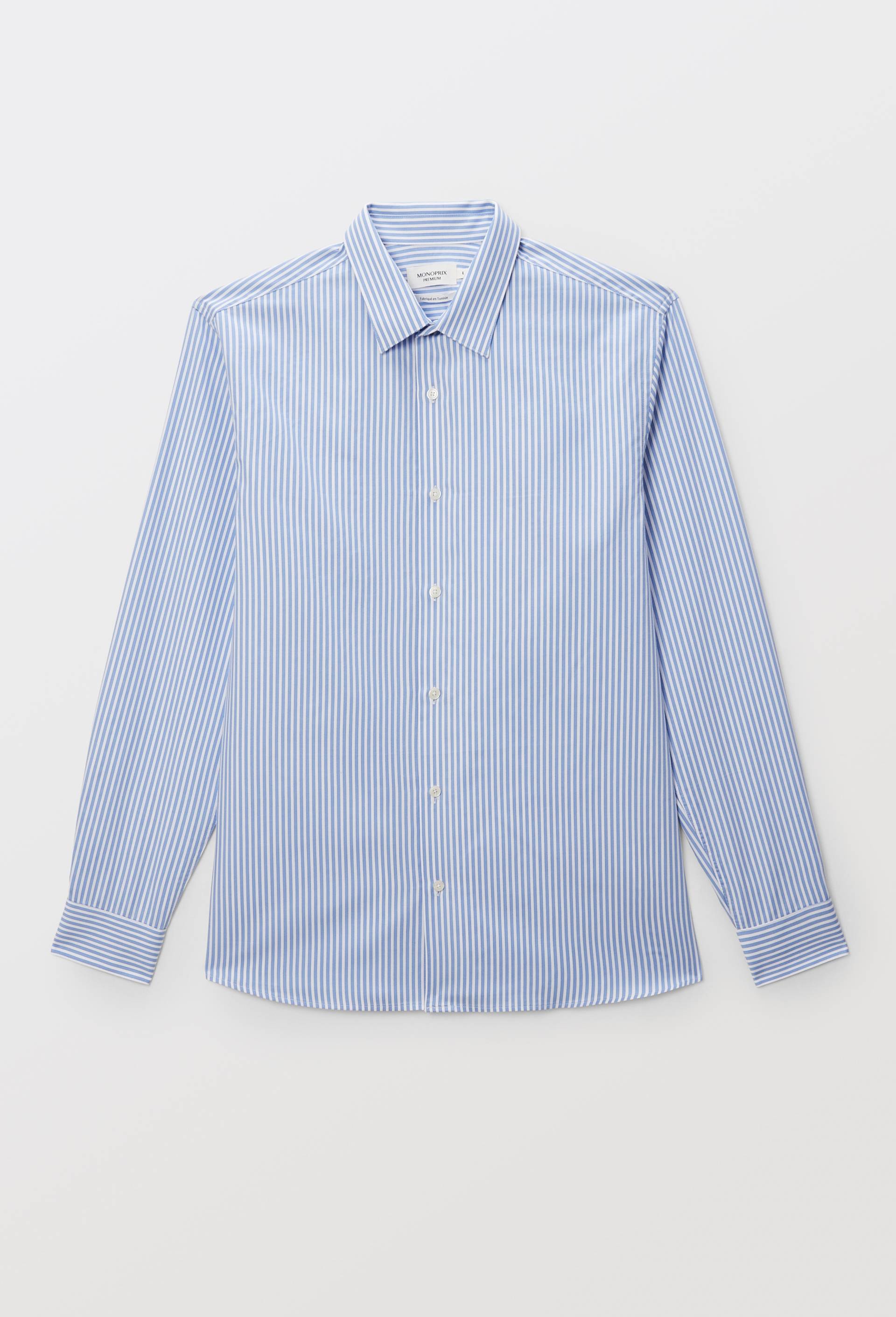 Chemise formelle ray&eacute;e au tiss&eacute; chevron en coton, Bleu clair, large image number 2.0
