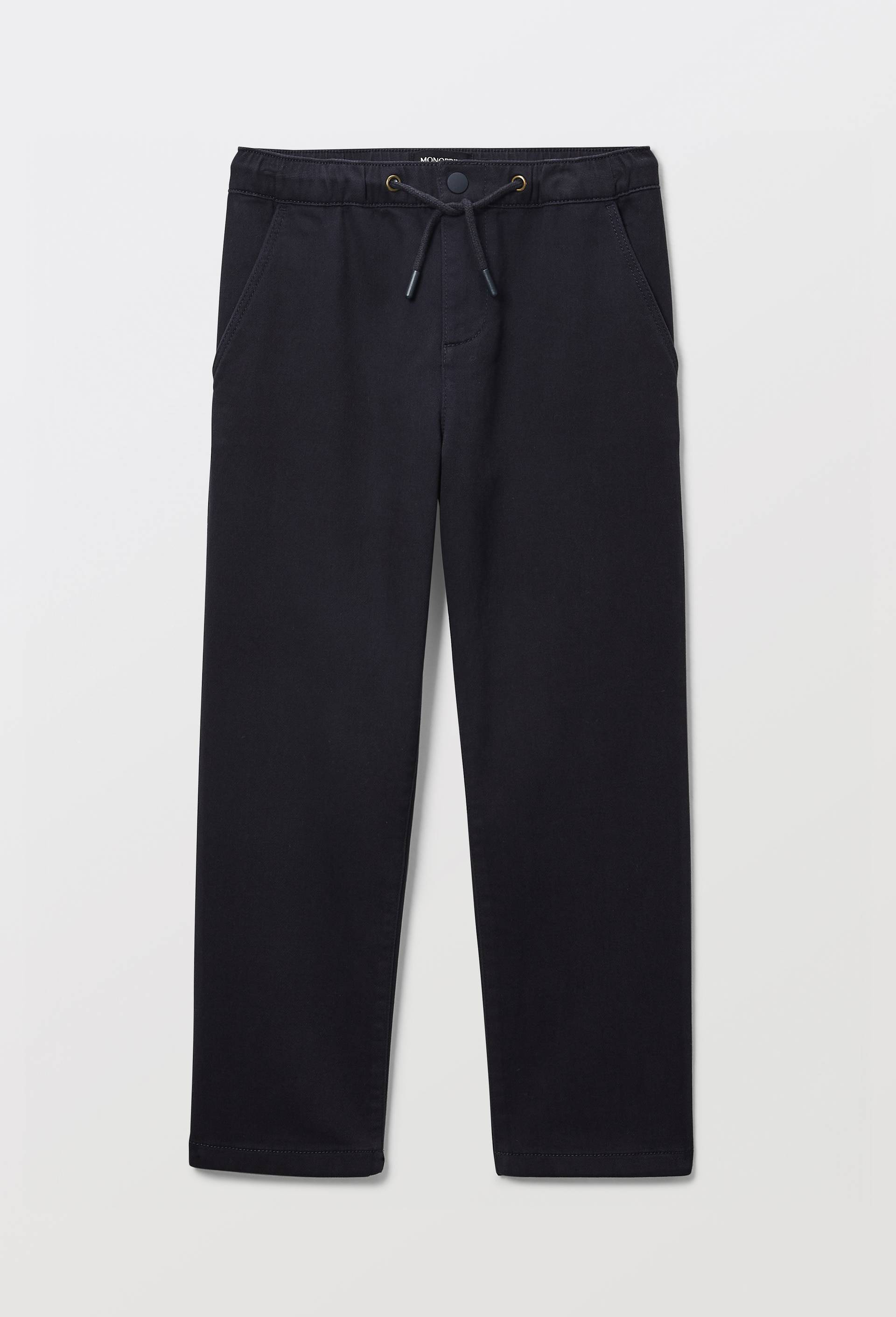 Pantalon droit &eacute;lastiqu&eacute; uni en coton BIO GOTS, Noir, large image number 1