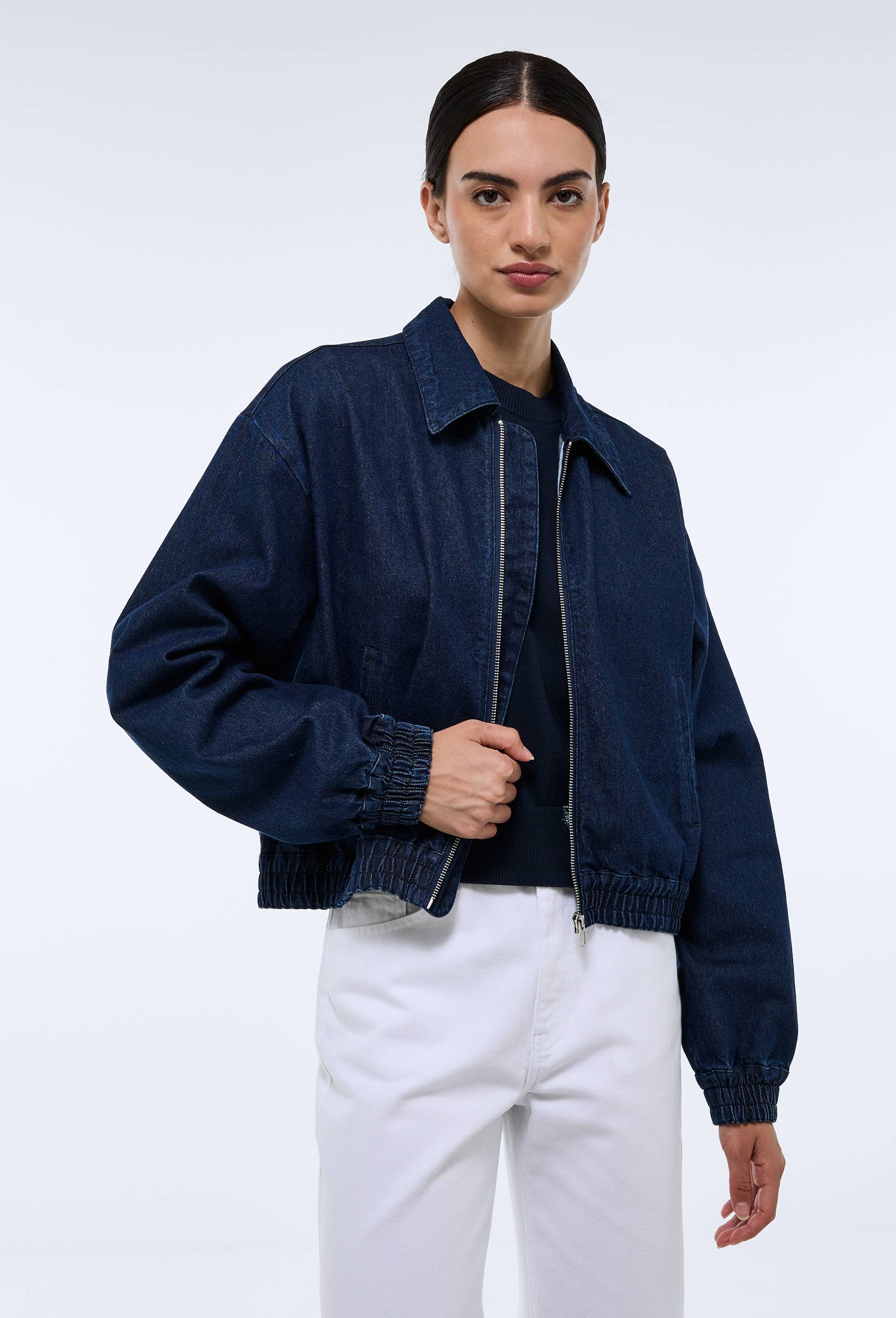 Blouson zipp&eacute; en denim, Bleu fonc&eacute;, large image number 4