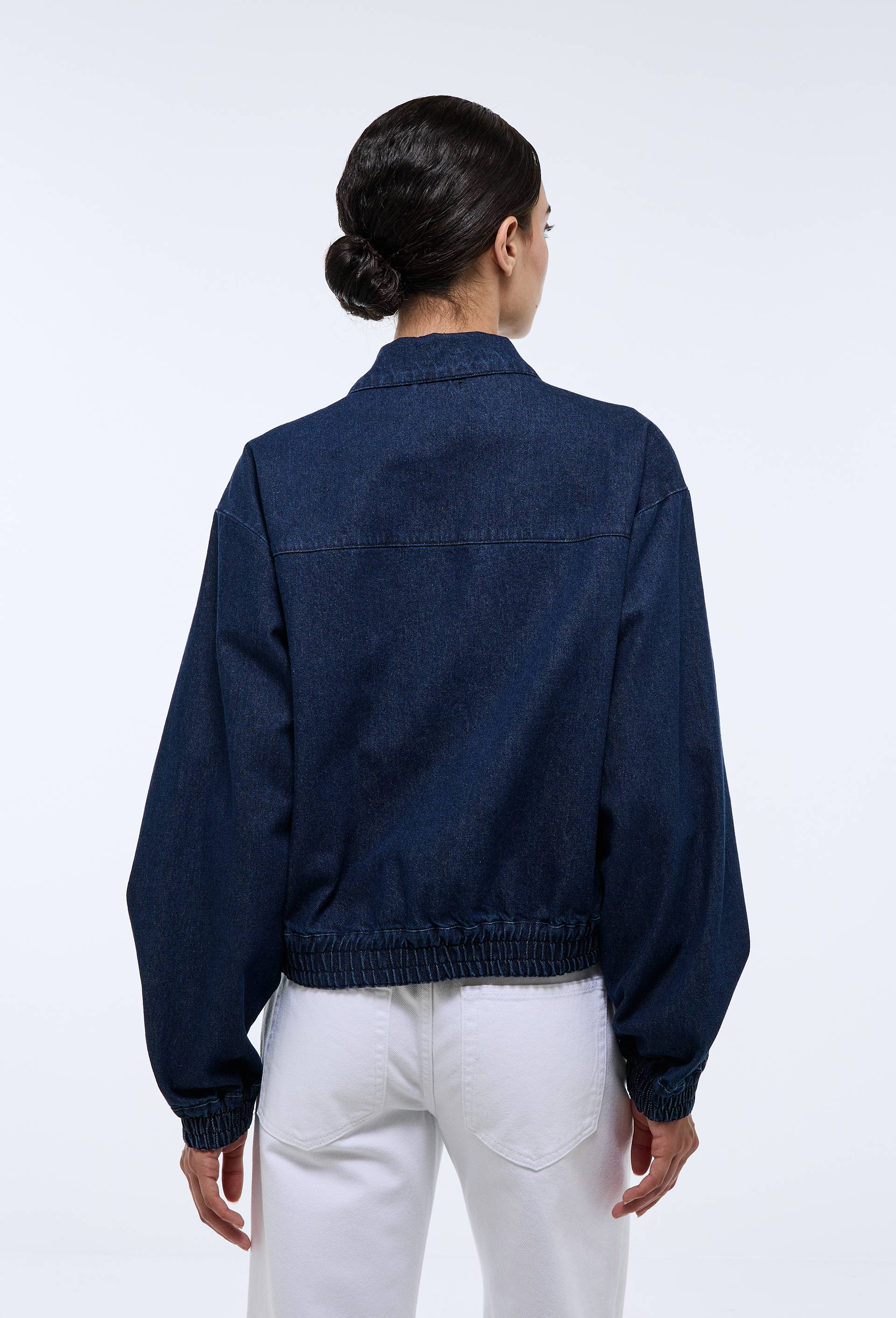 Blouson zipp&eacute; en denim, Bleu fonc&eacute;, large image number 5.0