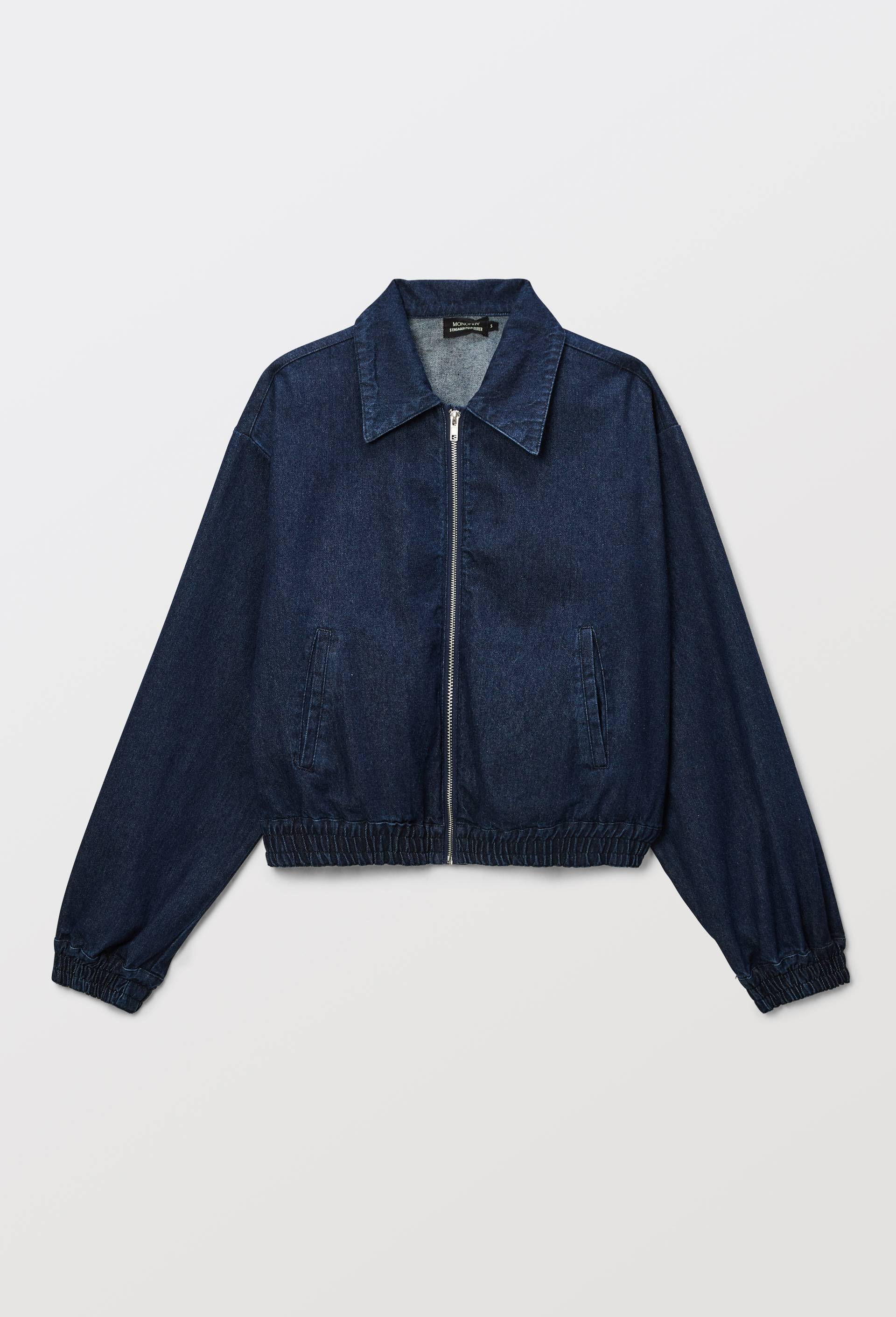 Blouson zipp&eacute; en denim, Bleu fonc&eacute;, large image number 6