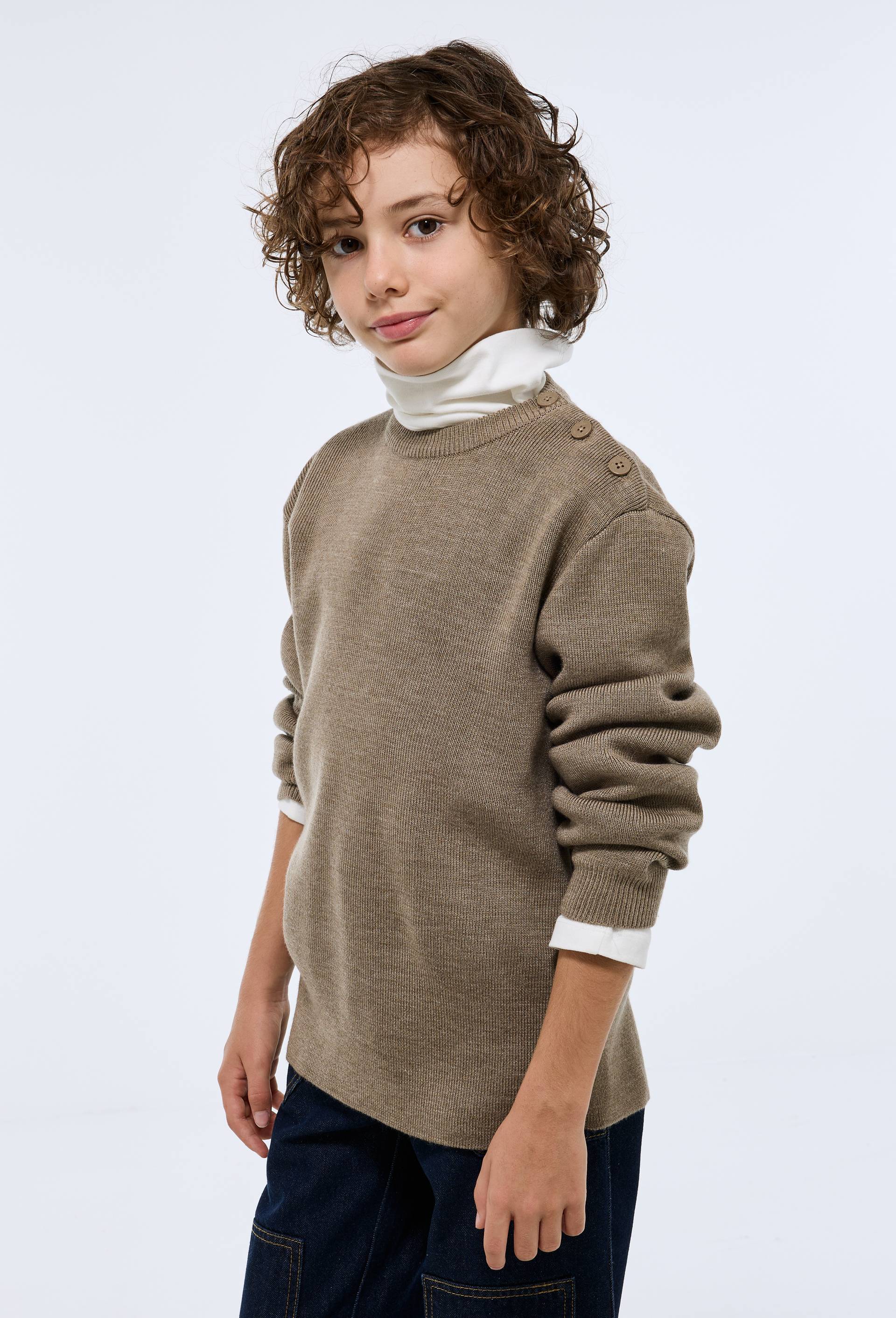 Pull uni contenant de la laine, Beige, large image number 0