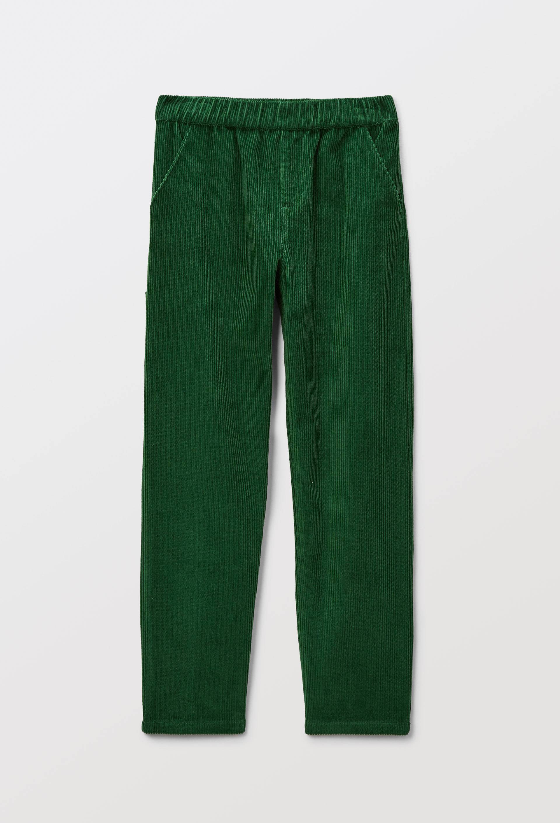 Pantalon droit &eacute;lastiqu&eacute; en velours c&ocirc;tel&eacute;, Vert fonc&eacute;, large image number 0