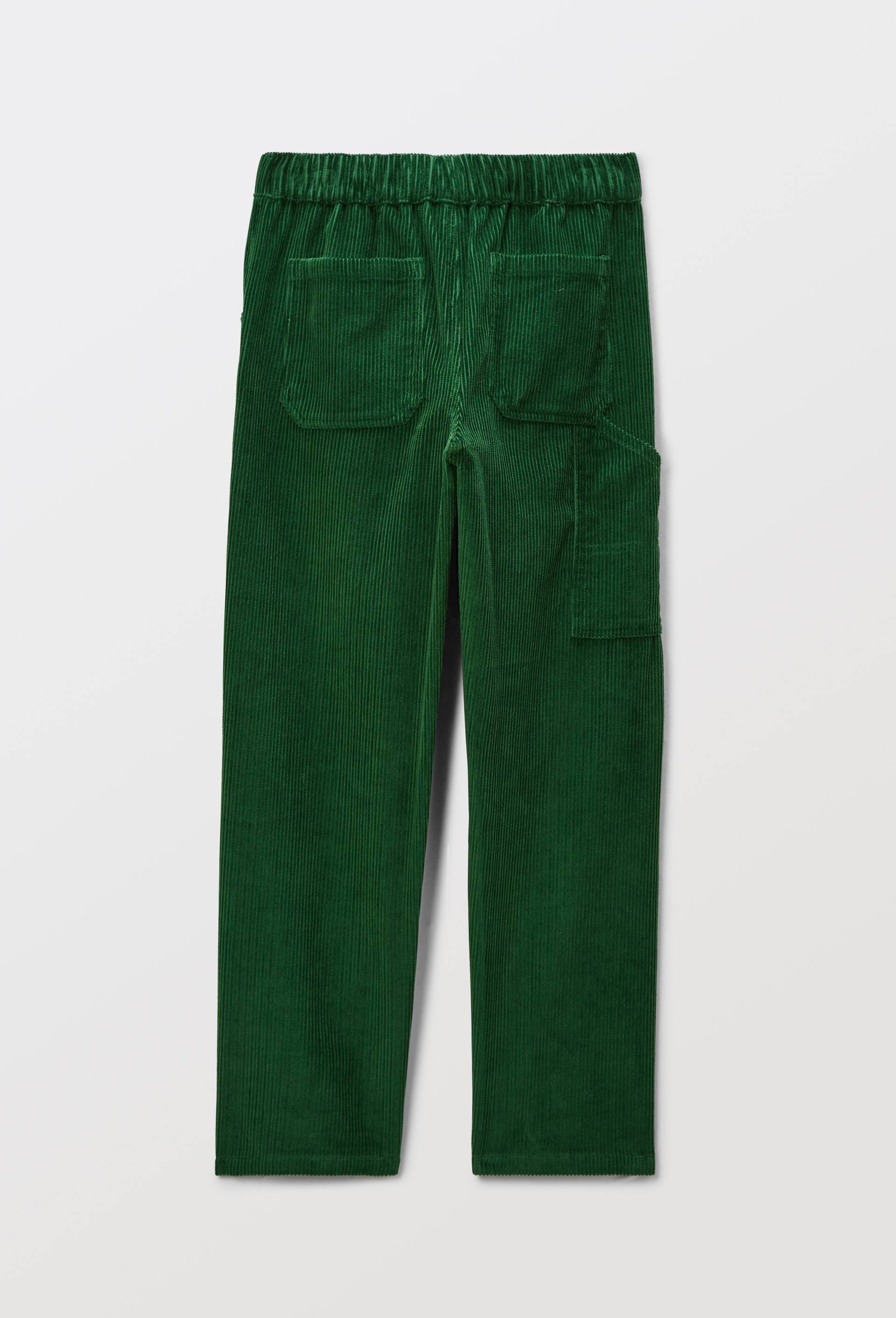Pantalon droit &eacute;lastiqu&eacute; en velours c&ocirc;tel&eacute;, Vert fonc&eacute;, large image number 1