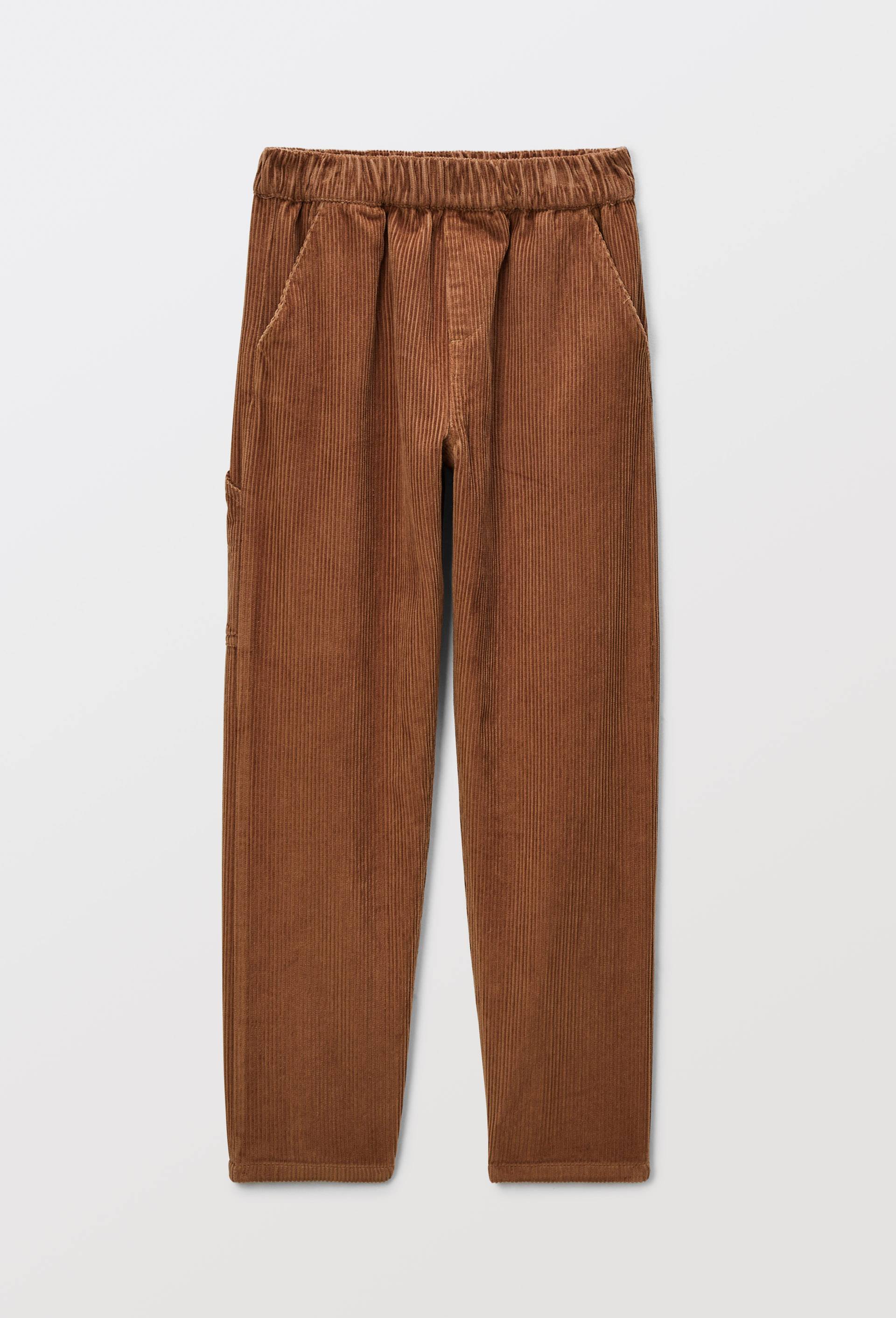 Pantalon droit &eacute;lastiqu&eacute; en velours c&ocirc;tel&eacute;, Brun, swatch image