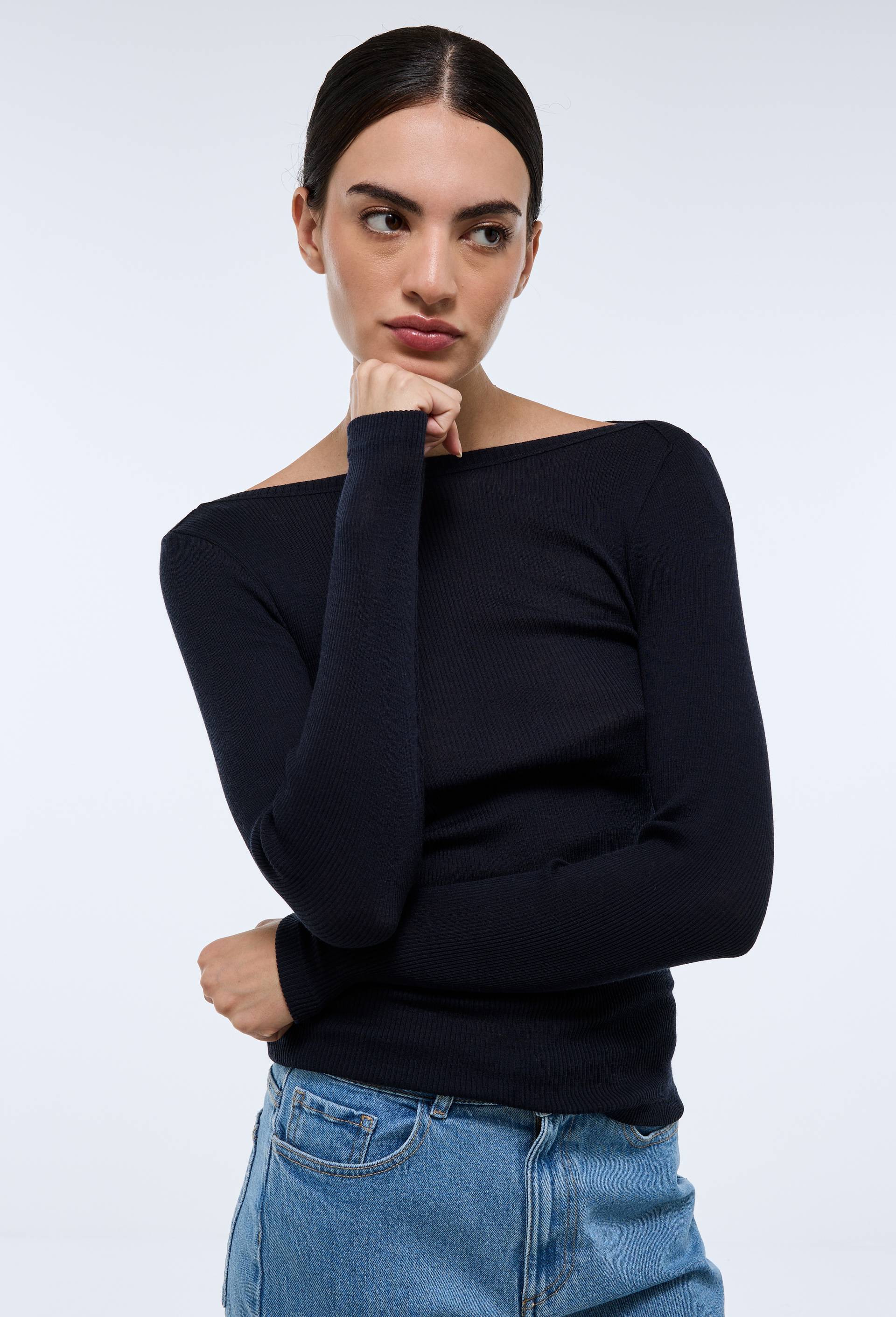 T-shirt manches longues col bateau en laine et soie - MONOPRIX PREMIUM - Modalova