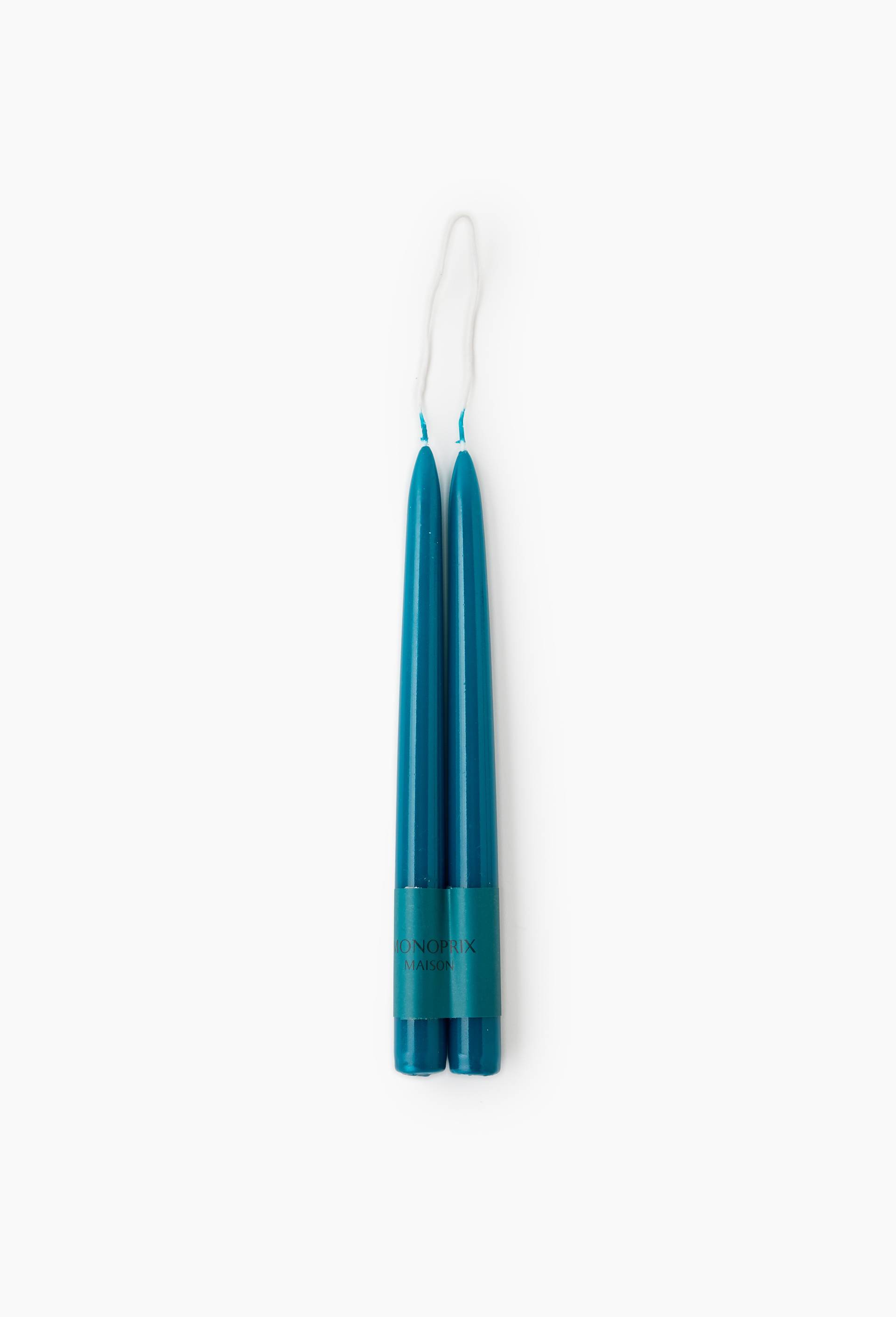 Lot de 2 bougies flambeaux, H25cm, Bleu, large image number 2