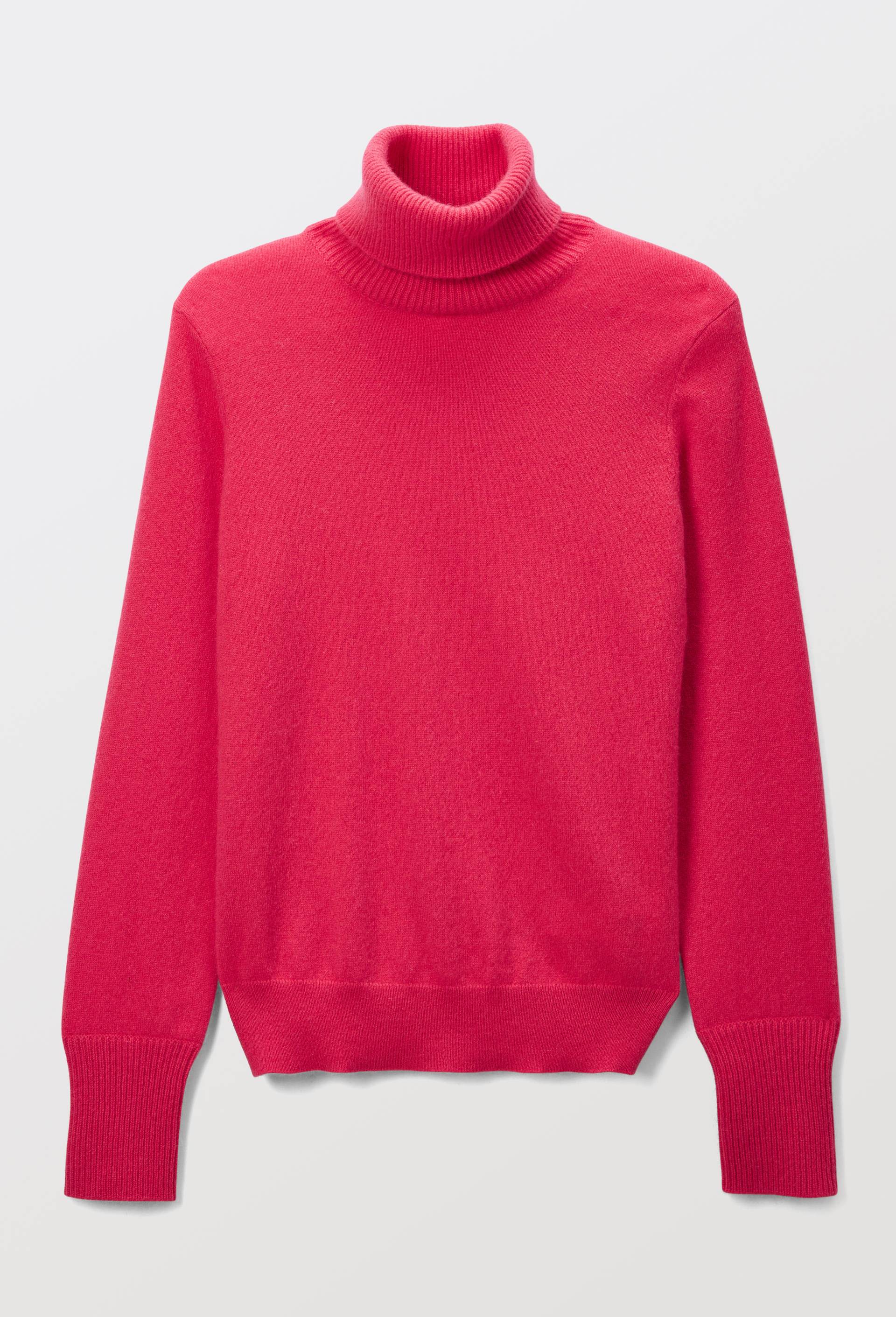 Pull uni col roul&eacute; en 100% cachemire, Rose, large image number 5.0