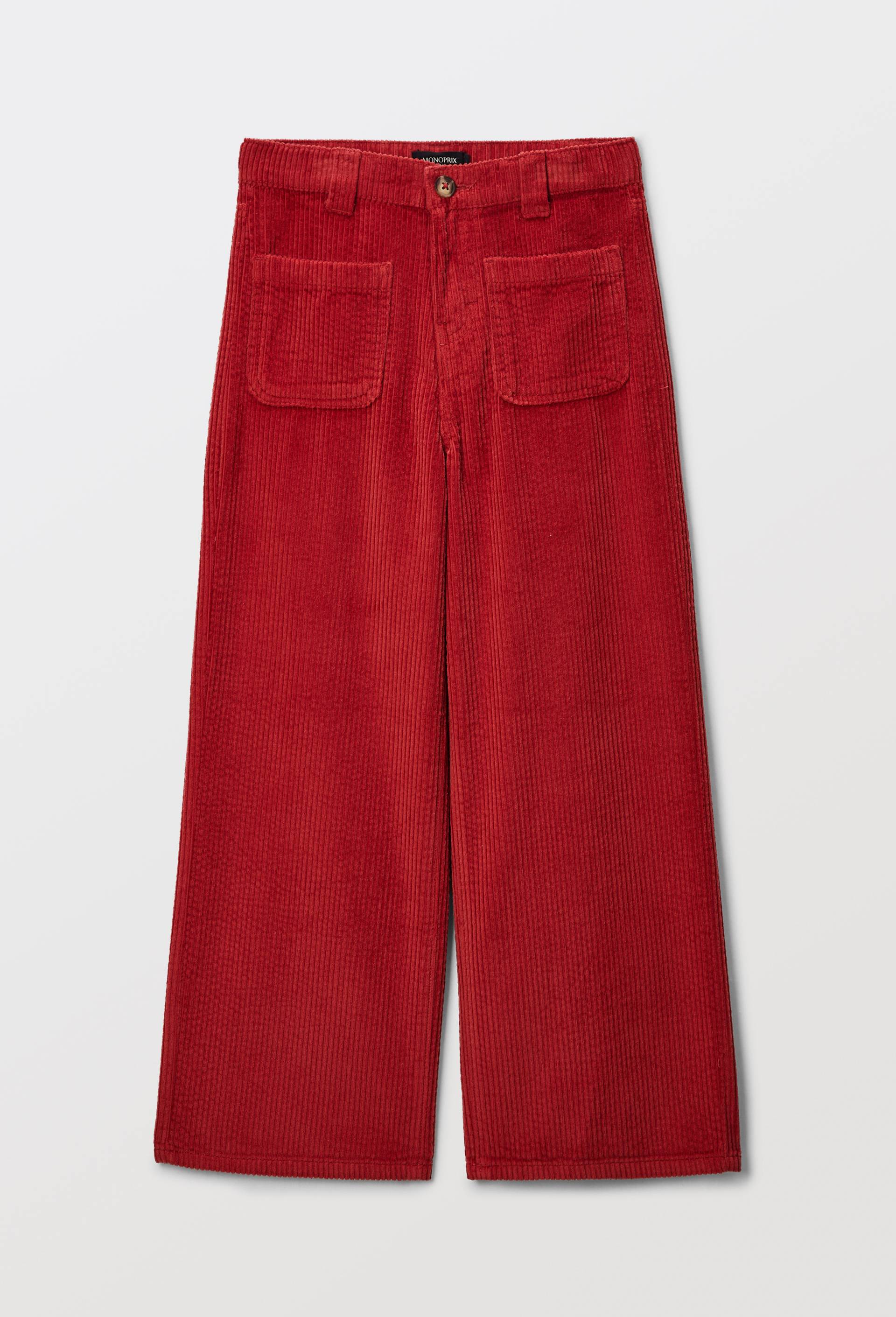 Pantalon uni &agrave; velours avec poches, Rouge, large image number 0.0