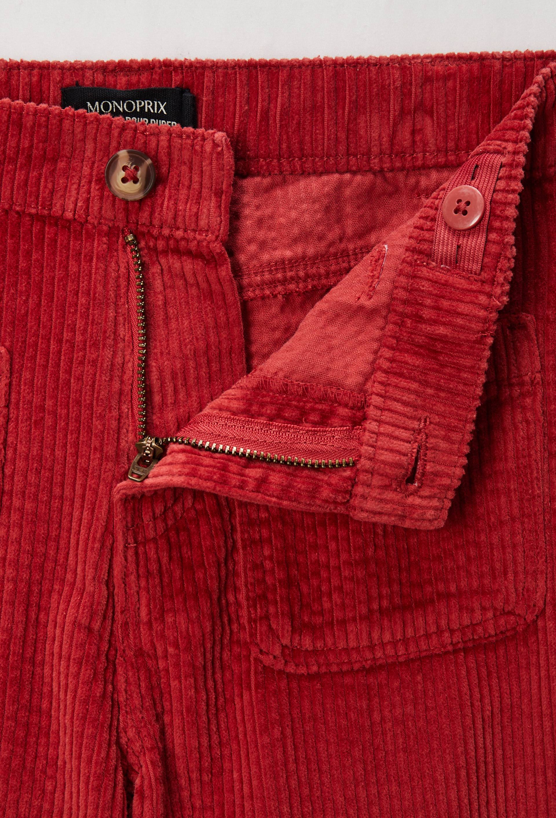 Pantalon uni &agrave; velours avec poches, Rouge, large image number 2