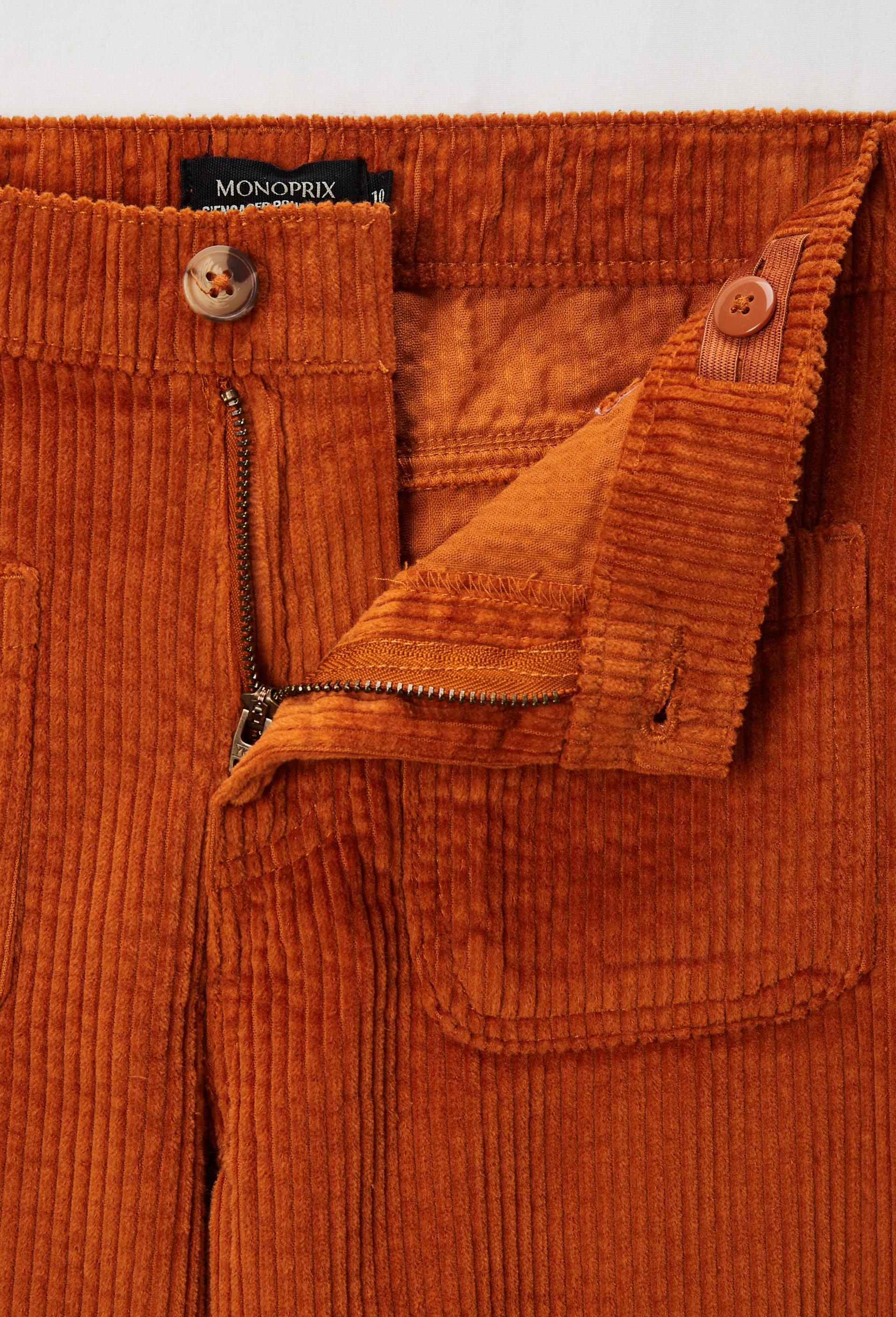 Pantalon uni &agrave; velours avec poches, Jaune, large image number 2