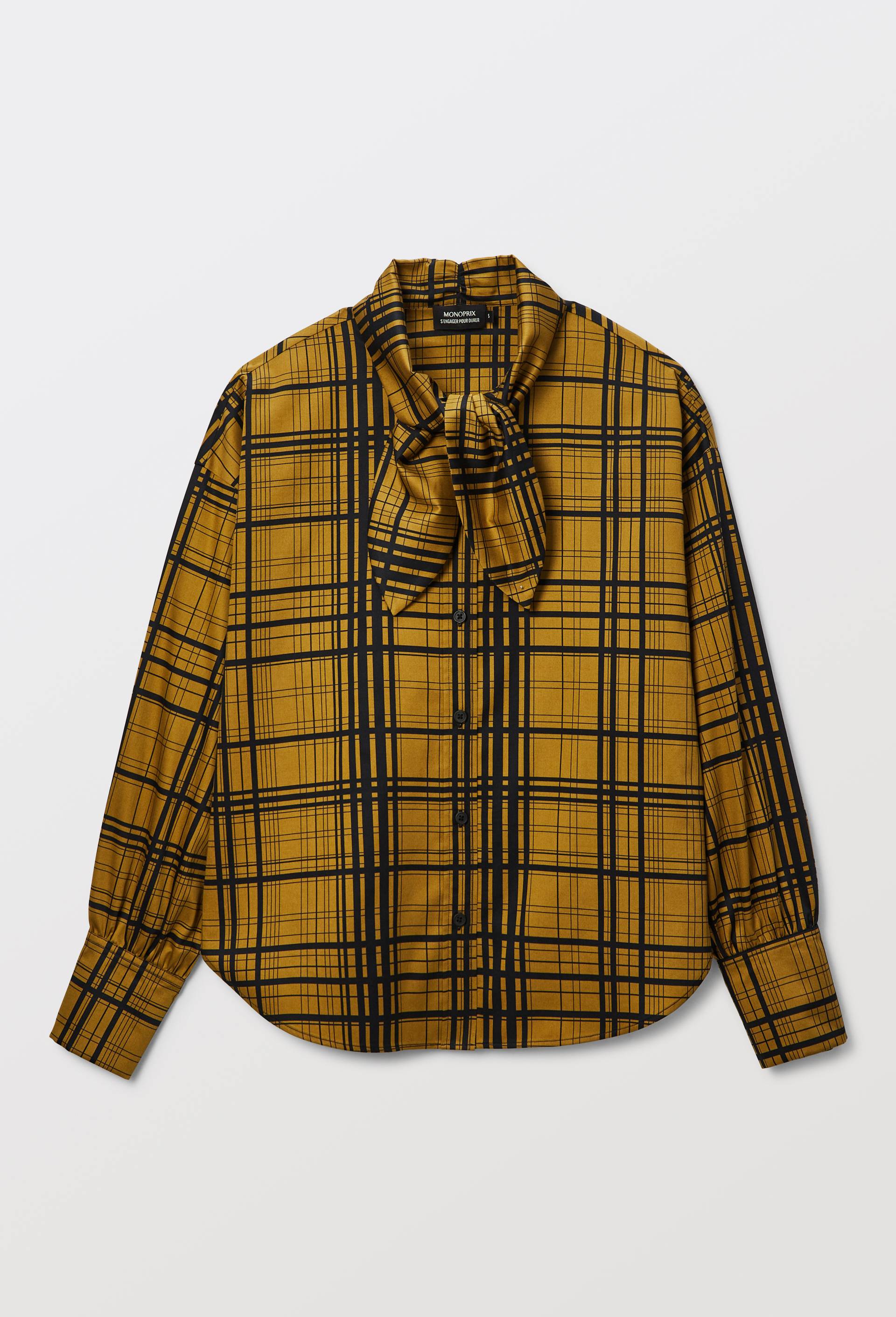 Chemise col nou&eacute; imprim&eacute;e en coton, Jaune fonc&eacute;, large image number 3