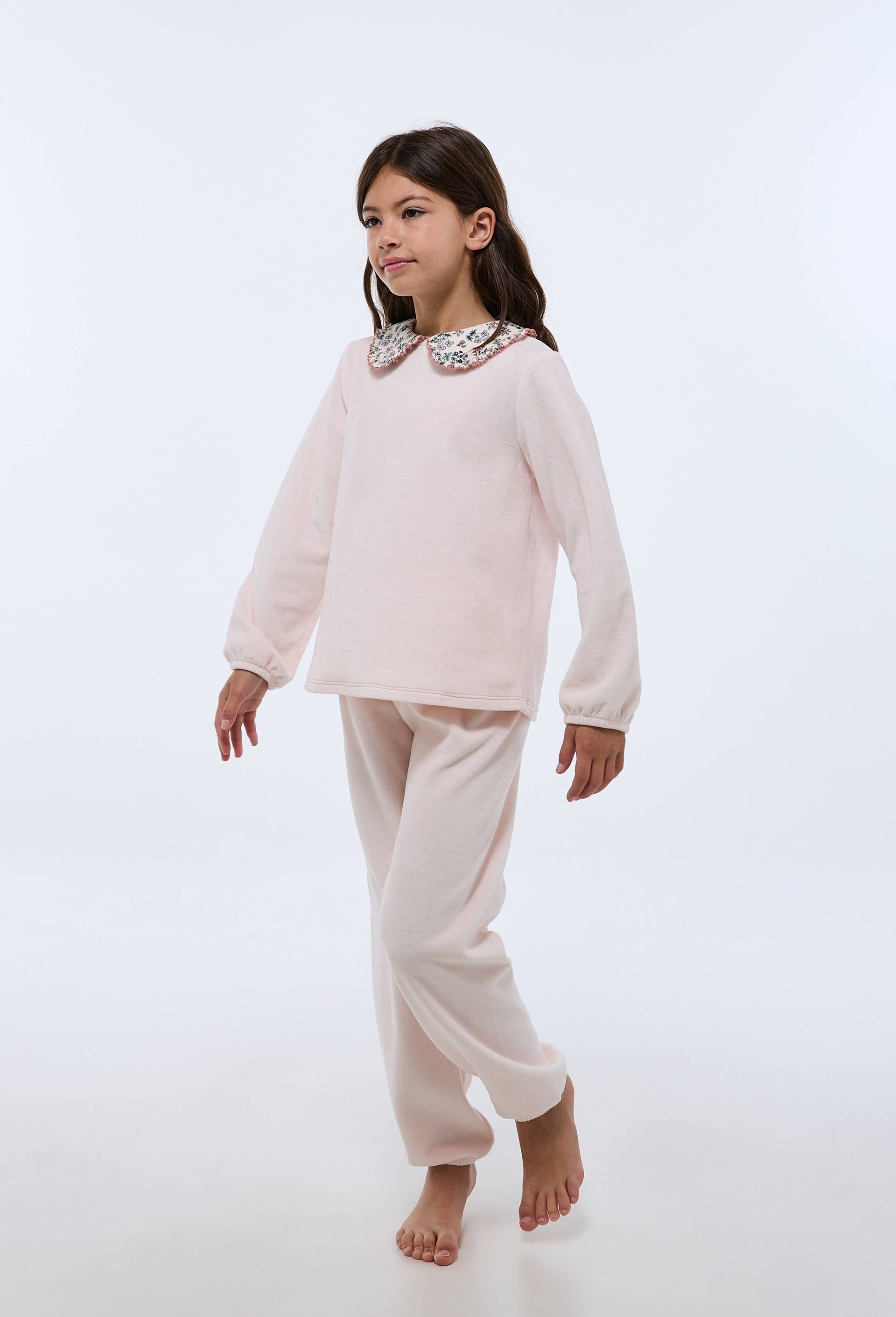 Pyjama velours manches longues avec col claudine uni en coton BIO GOTS, Rose clair, large image number 2.0