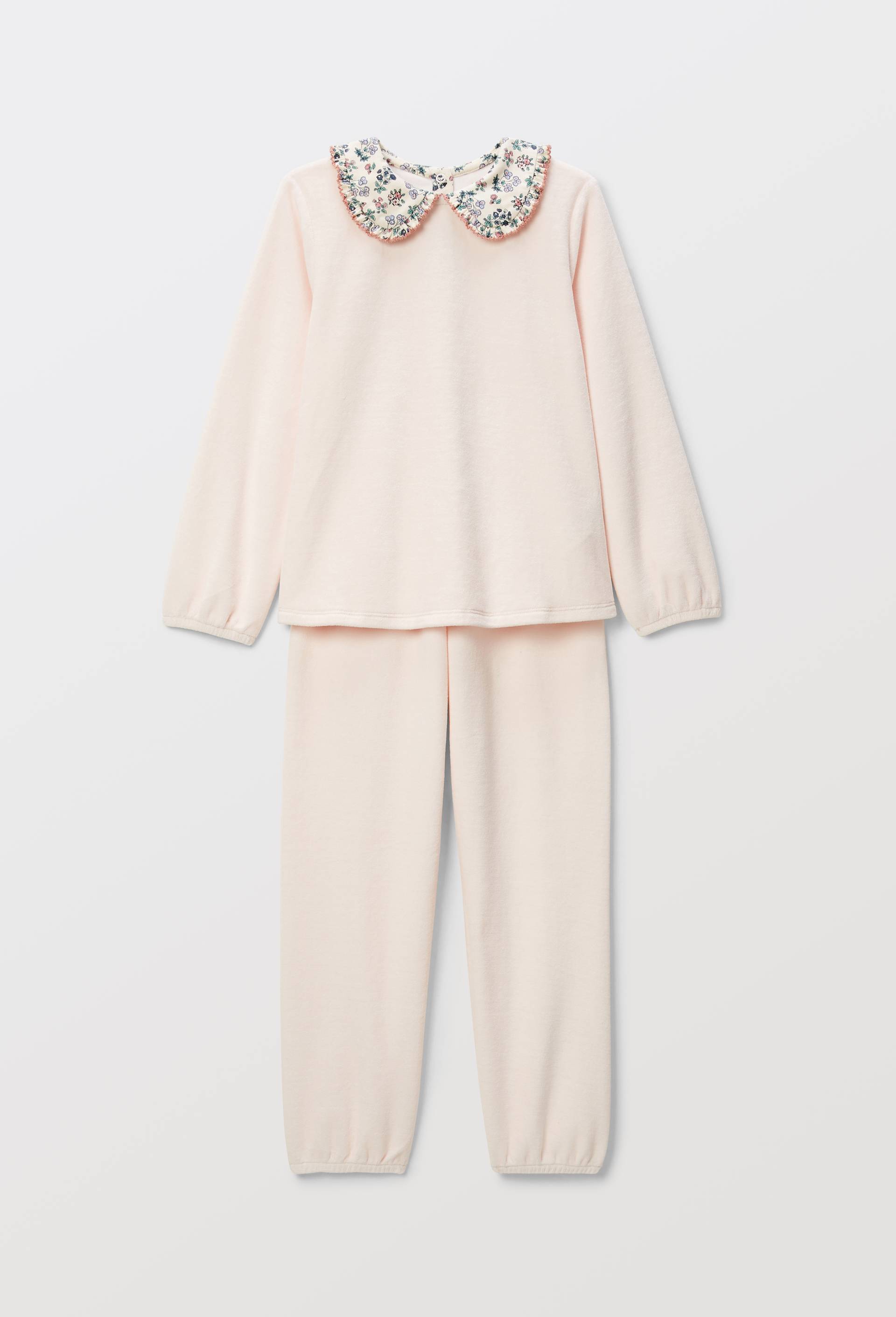 Pyjama velours manches longues avec col claudine uni en coton BIO GOTS, Rose clair, large image number 3