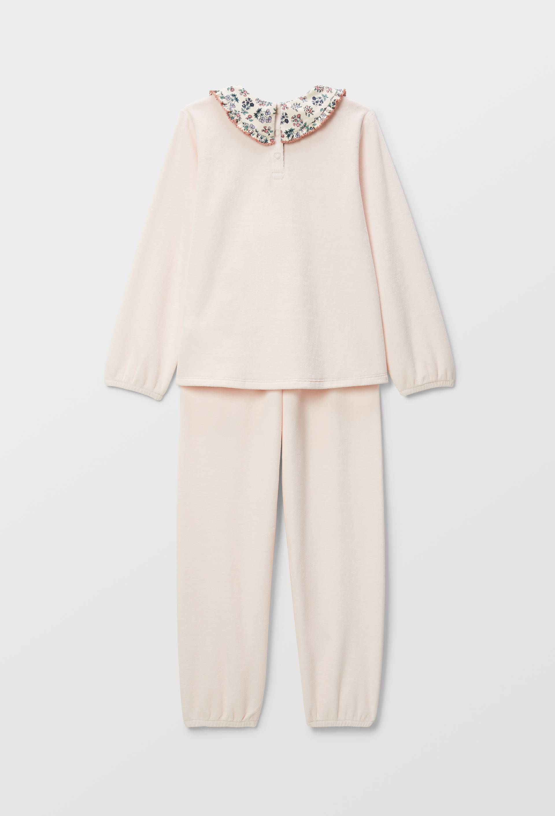Pyjama velours manches longues avec col claudine uni en coton BIO GOTS, Rose clair, large image number 4