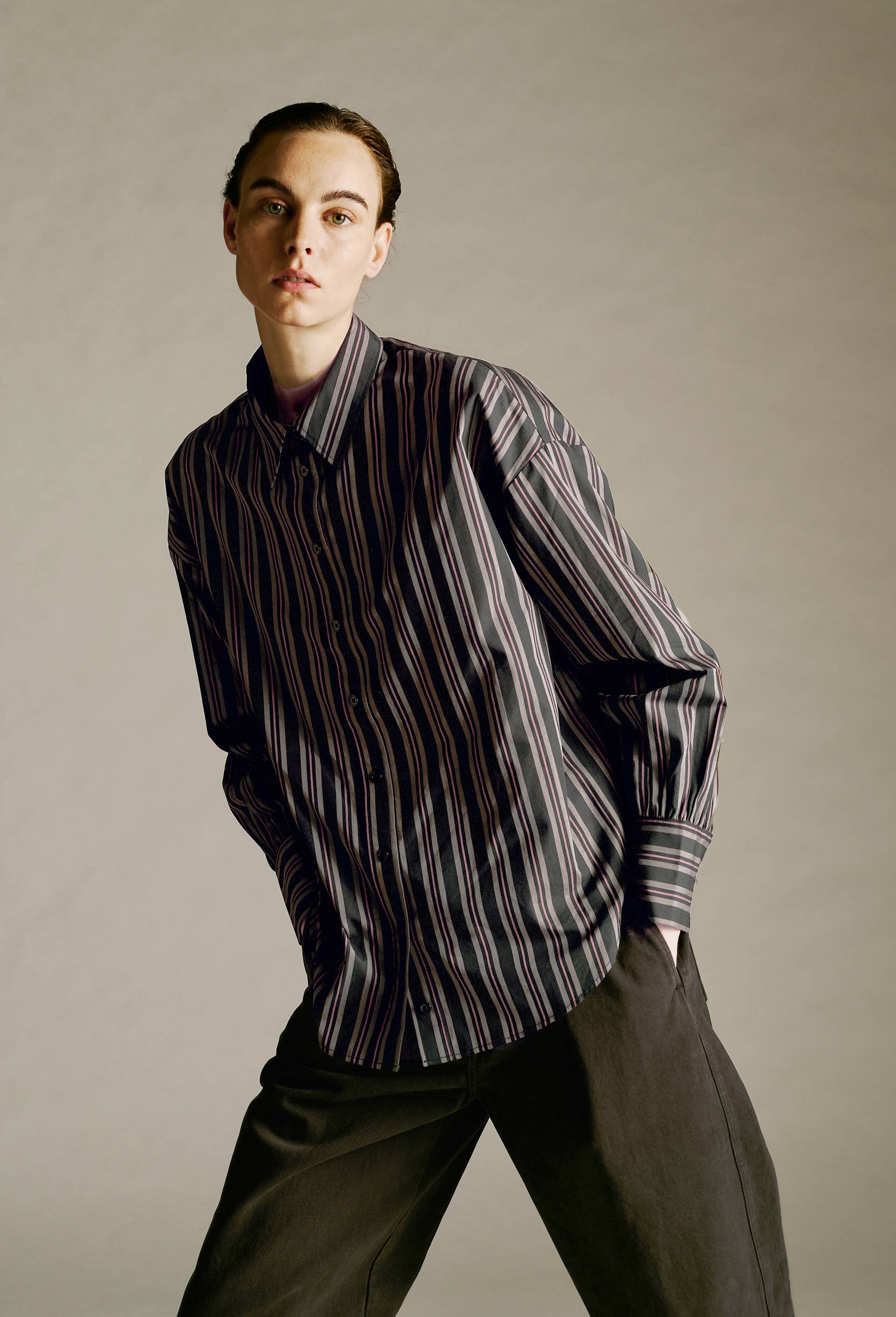 Chemise manches longues ray&eacute;e en coton BIO GOTS, Noir, large image number 0
