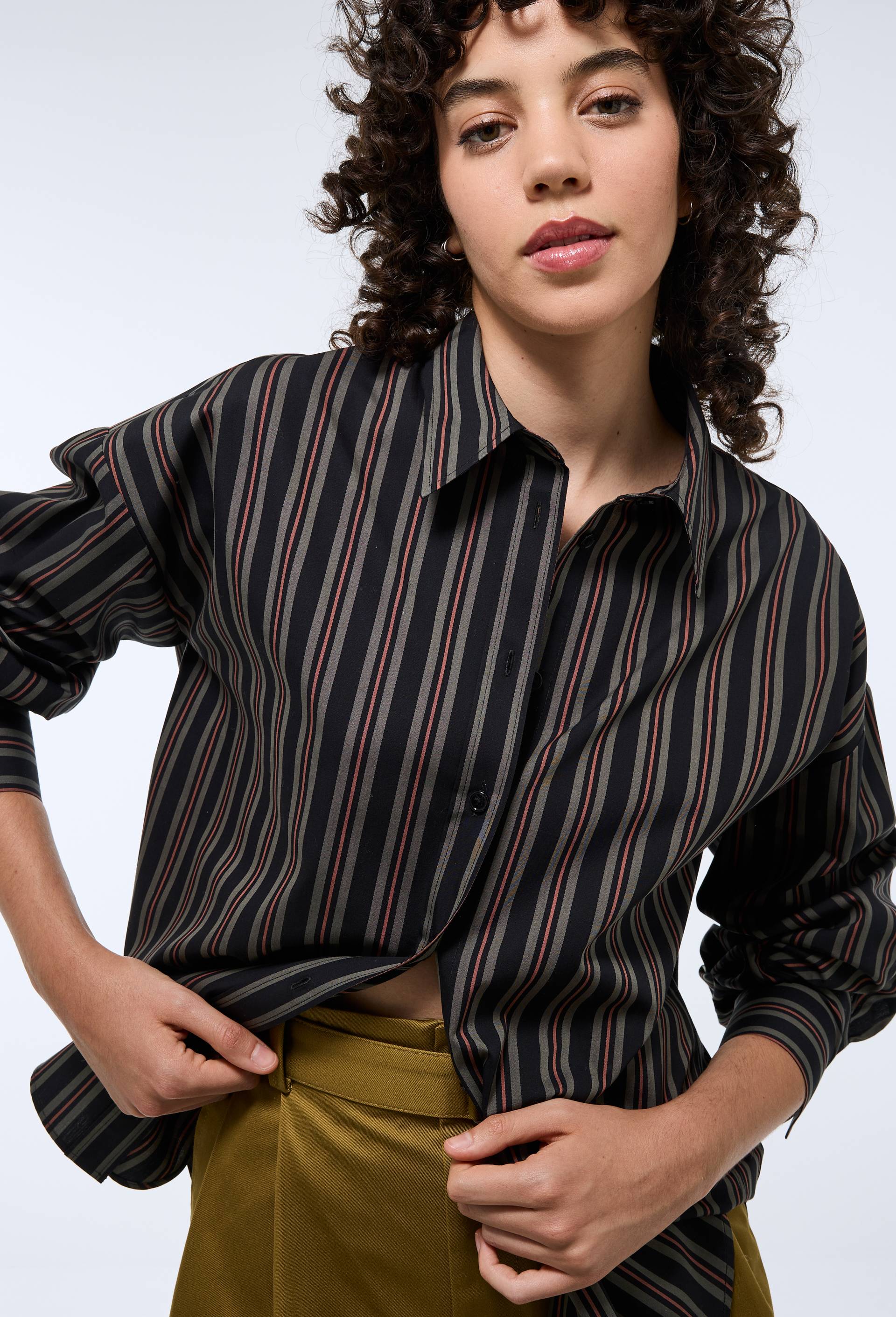 Chemise manches longues ray&eacute;e en coton BIO GOTS, Noir, large image number 1