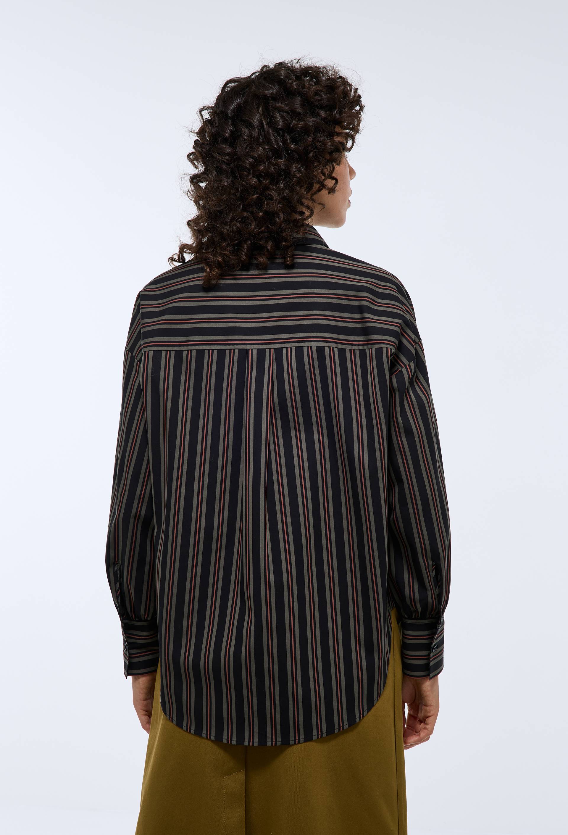 Chemise manches longues ray&eacute;e en coton BIO GOTS, Noir, large image number 2.0