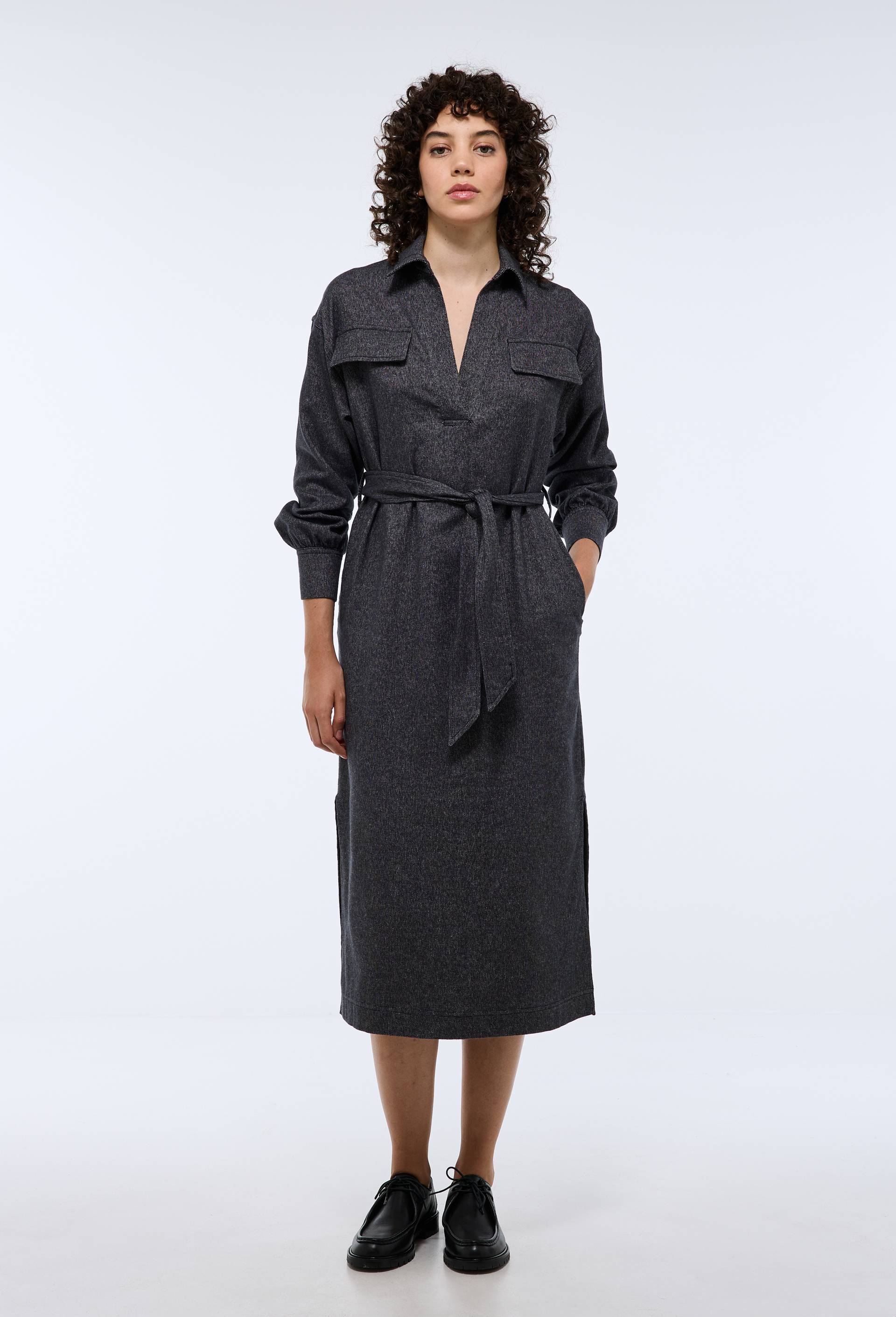 Robe longue en tweed en coton BIO, Noir, large image number 0