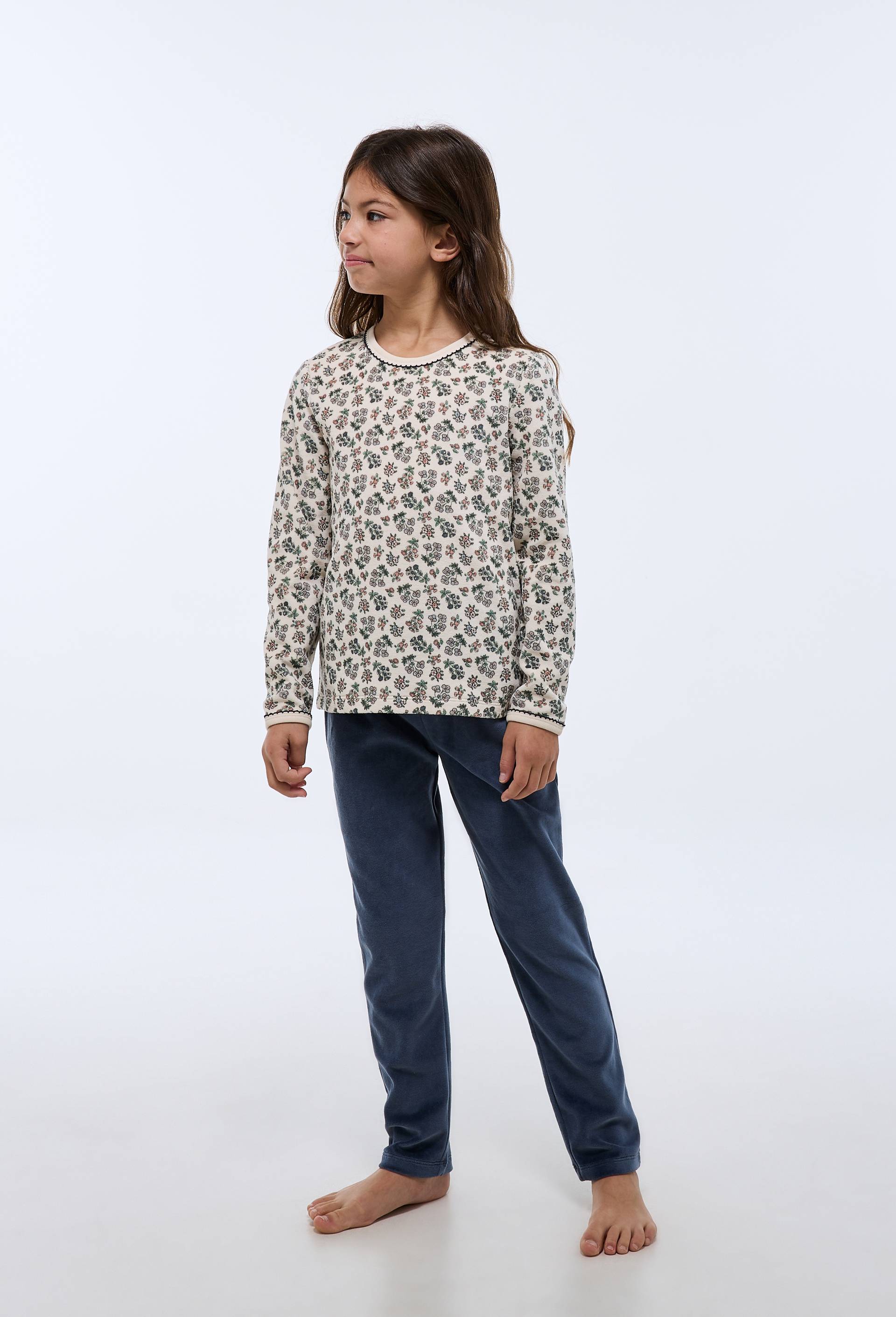 Pyjama velours manches longues imprim&eacute; en coton BIO GOTS, Bleu fonc&eacute;, large image number 0