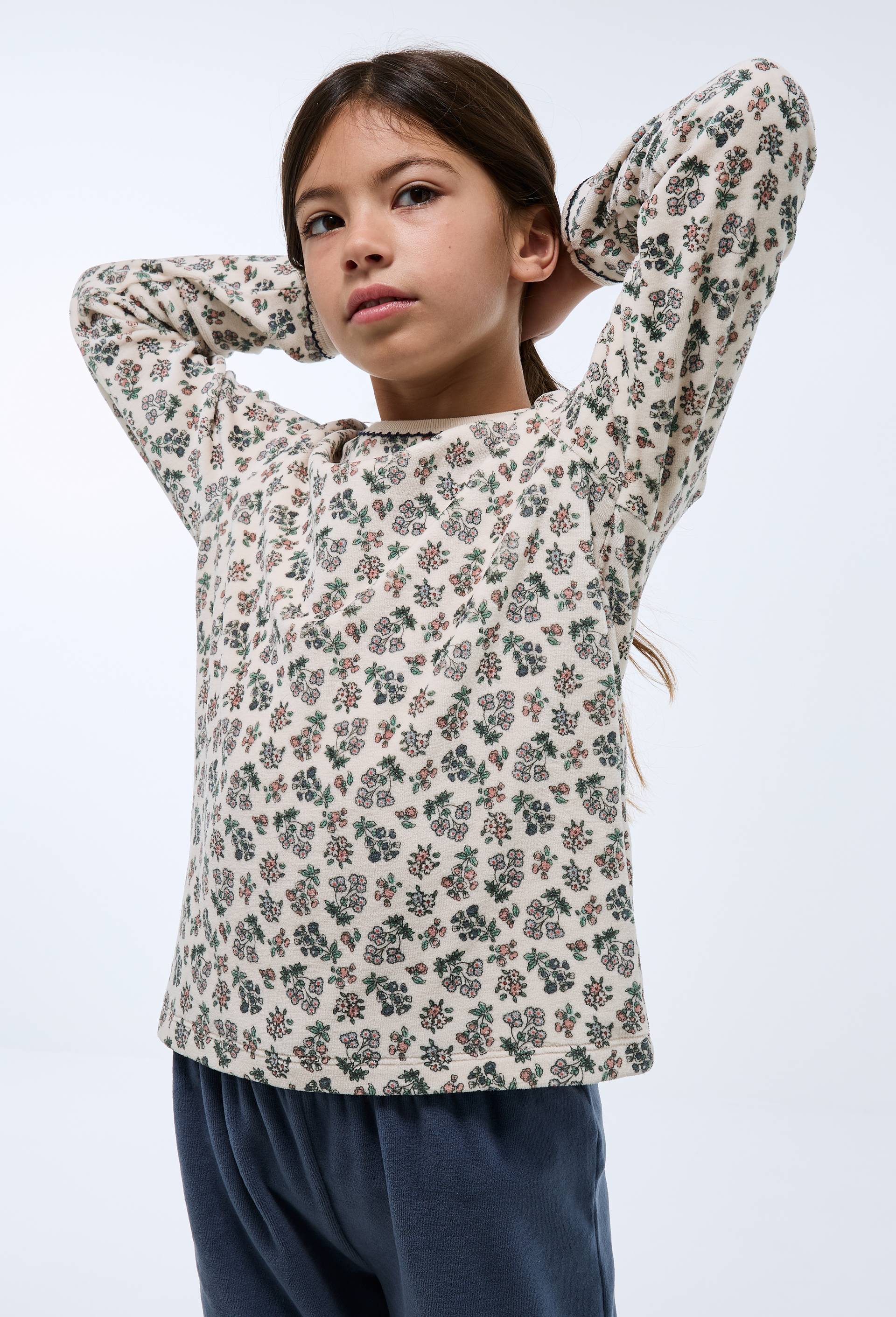 Pyjama velours manches longues imprim&eacute; en coton BIO GOTS, Bleu fonc&eacute;, large image number 1.0
