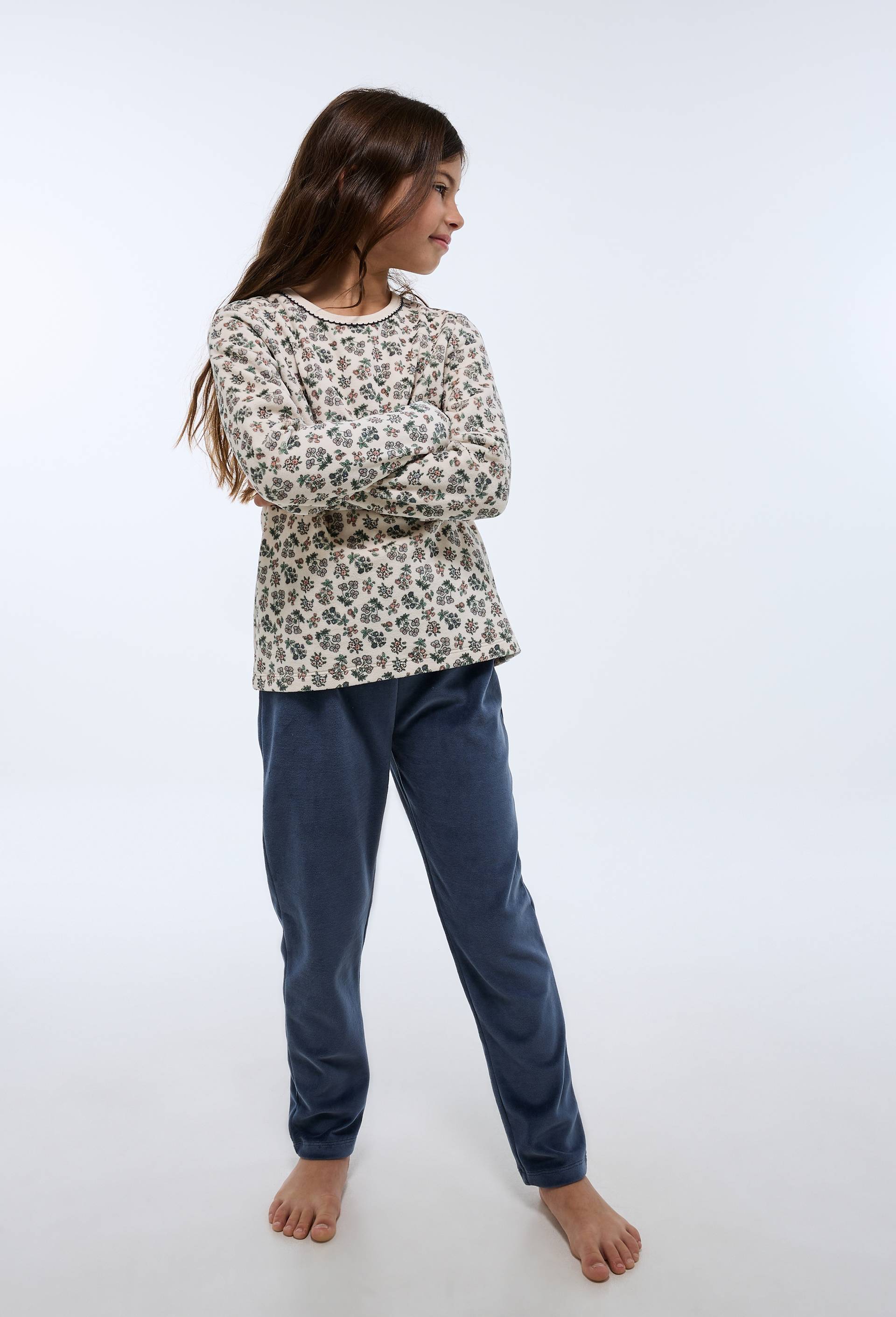Pyjama velours manches longues imprim&eacute; en coton BIO GOTS, Bleu fonc&eacute;, large image number 2